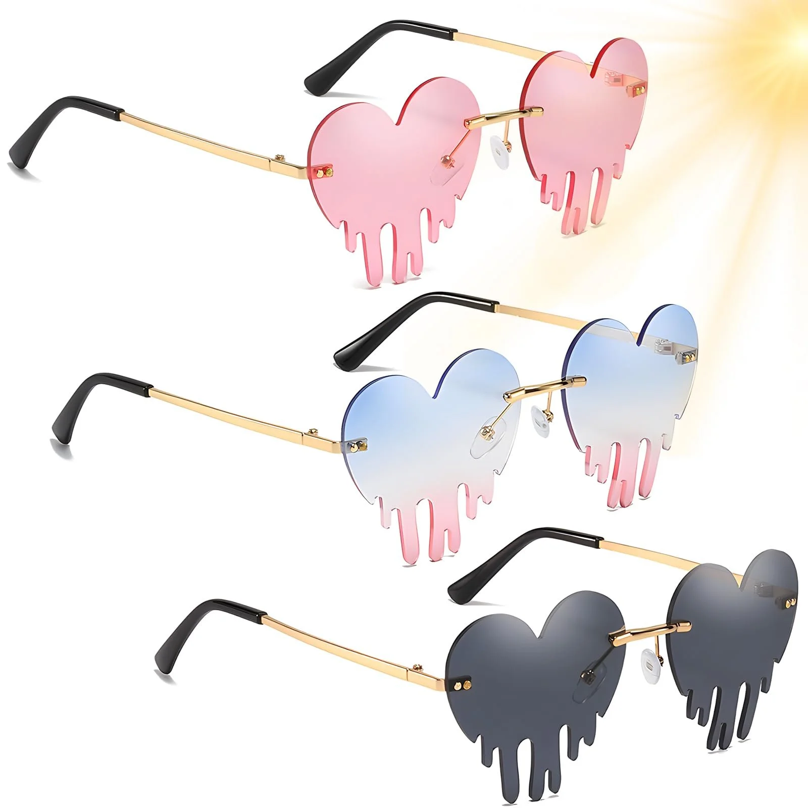 Сонцезахисні окуляри  Gotyou  Вінтажні без оправи, Набір 3 шт. Краплеподібні серцеподібні, фото №1