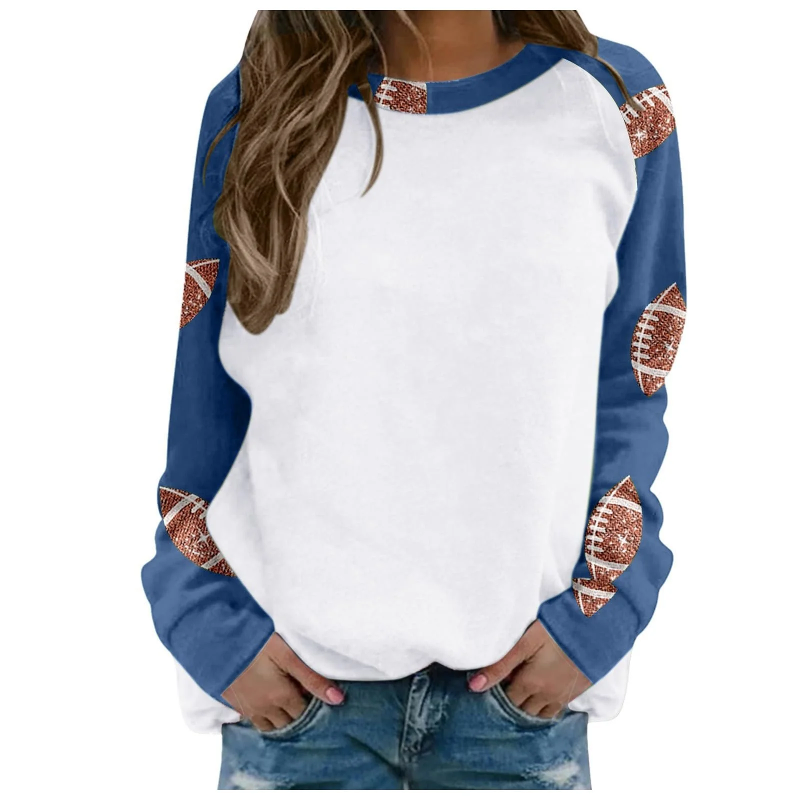 Женский свитшот Gameday Футбол Мода Любители футбола Футбольный сезон Графика Мультяшная футбольная мама Рукав реглан Круглый вырез Повседневный пуловер, фото №1