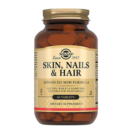 Комплекс для шкіри нігтів Solgar Skin Nails Hair Advanced MSM Formula 60 Tabs, фото №1