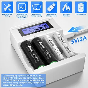Зарядний пристрій AA AAA BONAI USB 4 Slot LCD Smart Intelligent для акумуляторних батарей AA AAA NI-MH NI-CD synthetic.ua - Фото 1