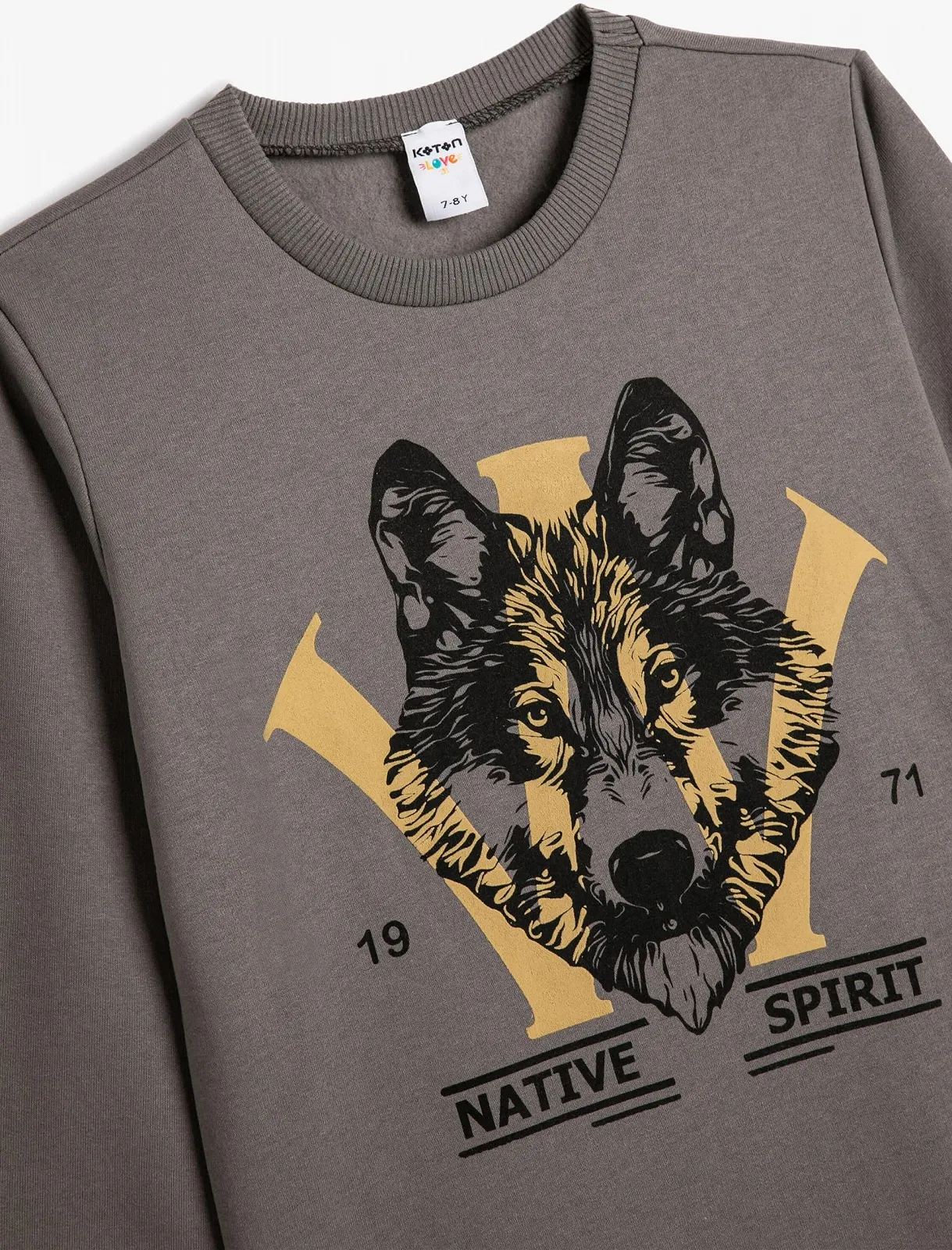 Світшот Koton для хлопчиків з довгими рукавами, принтом вовка та м'якою внутрішньою частиною, фото №3