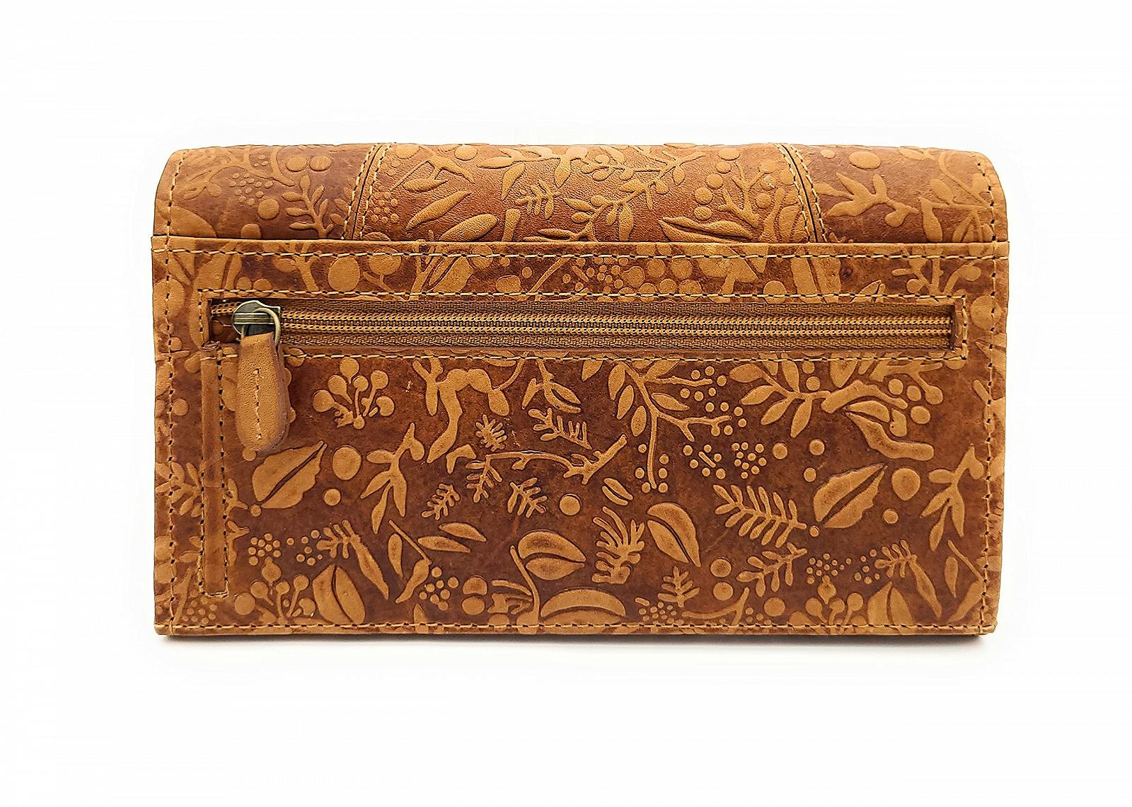 Кошелек Женский из кожи с тиснением цветов и защитой RFID/NFC Hill Burry Contemporary Cognac, фото №4