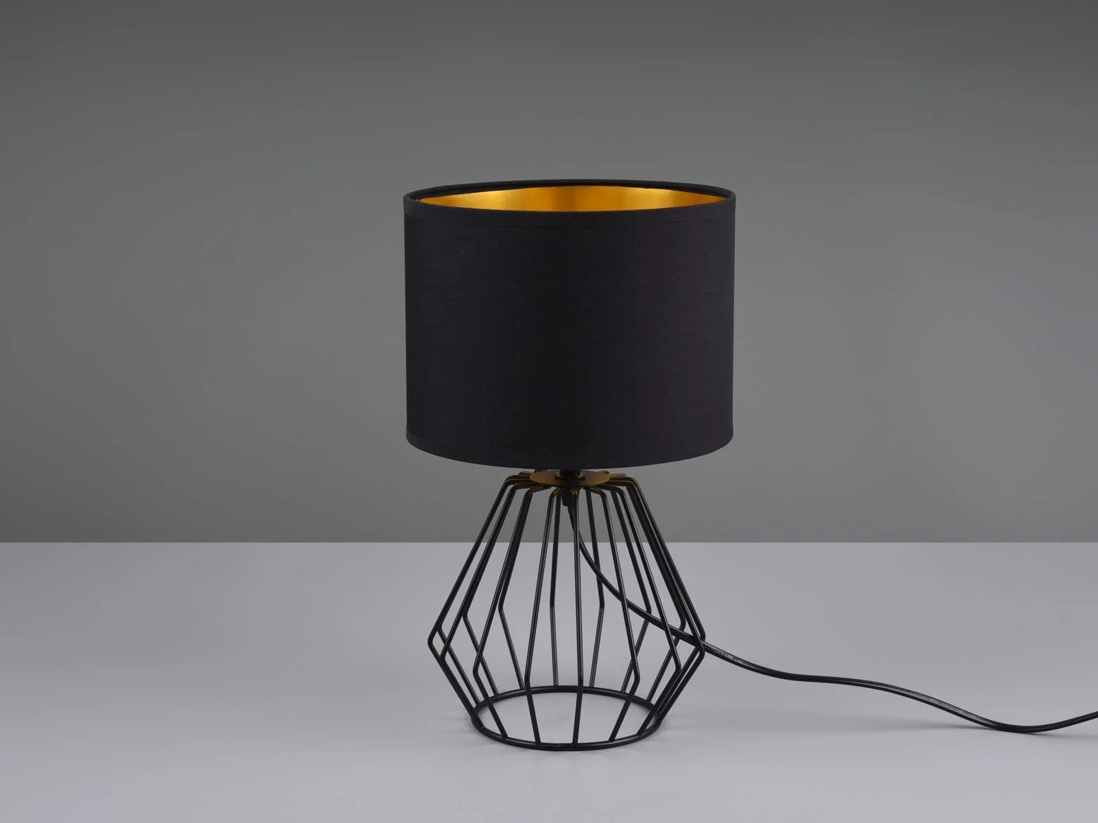 Настільна лампа LED 20 см із сітчастим корпусом та тканинним абажуром Чорна/Золотиста, фото №5