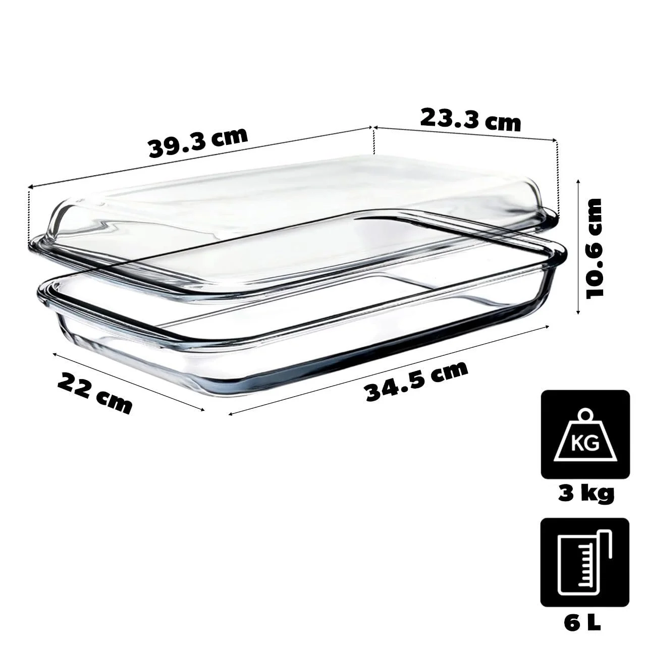 Форма для запікання KADAX прямокутна 6 л з термостійкого скла з кришкою прозора, фото №2