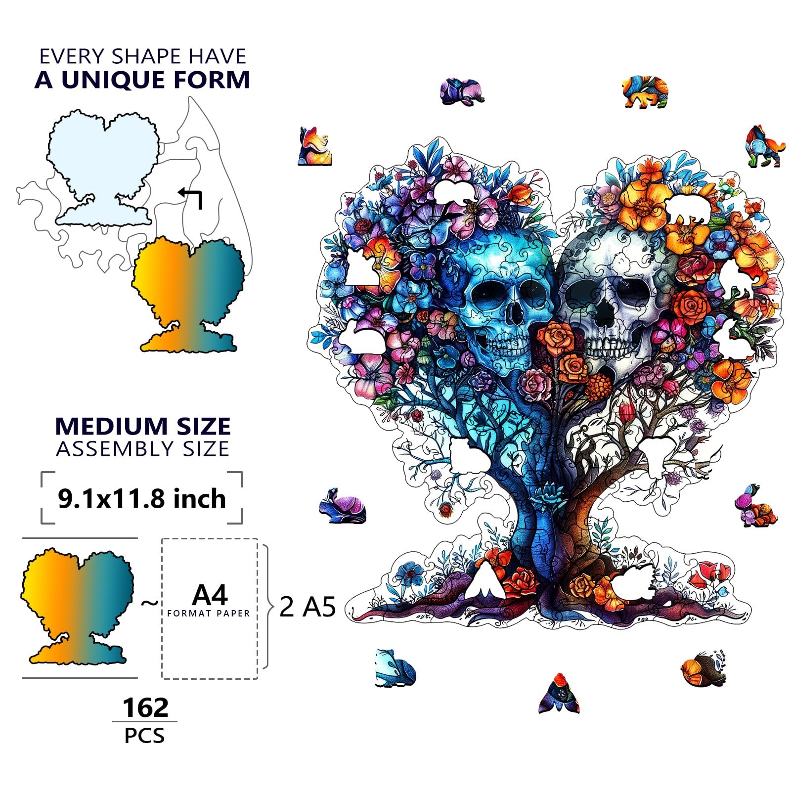Деревянный пазл Skull с деталями неправильной формы 28.2 × 14.0 см, фото №3