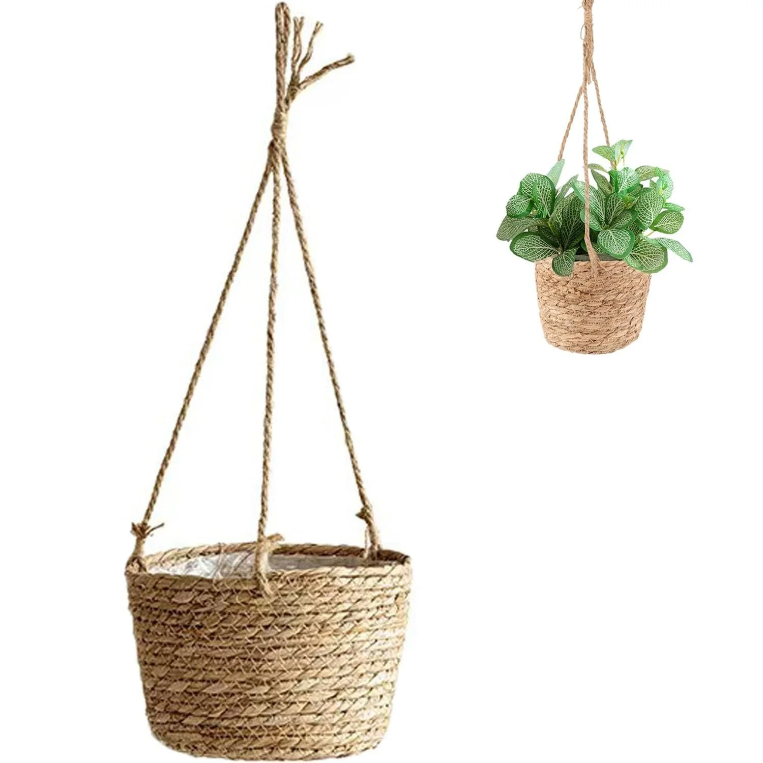 Підвісний кошик для рослин з морської трави 20 см Коричневий, фото №1 Підвісний кошик для рослин з морської трави 20 см Коричневий, фото №1