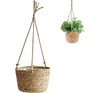 Підвісний кошик для рослин з морської трави 20 см Коричневий - Фото 1