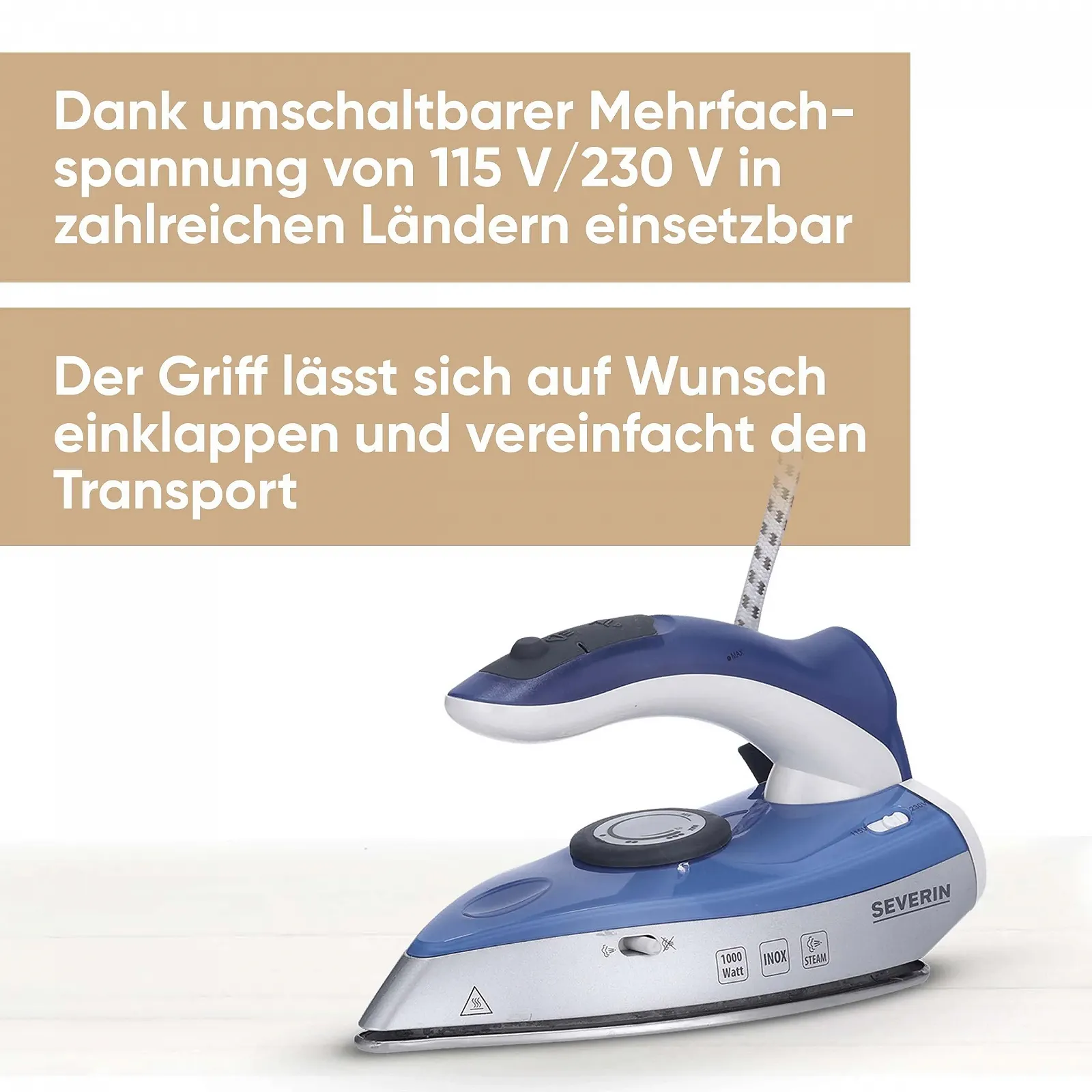 Дорожный паровой утюг SEVERIN BA 3234 Серебристый, фото №2