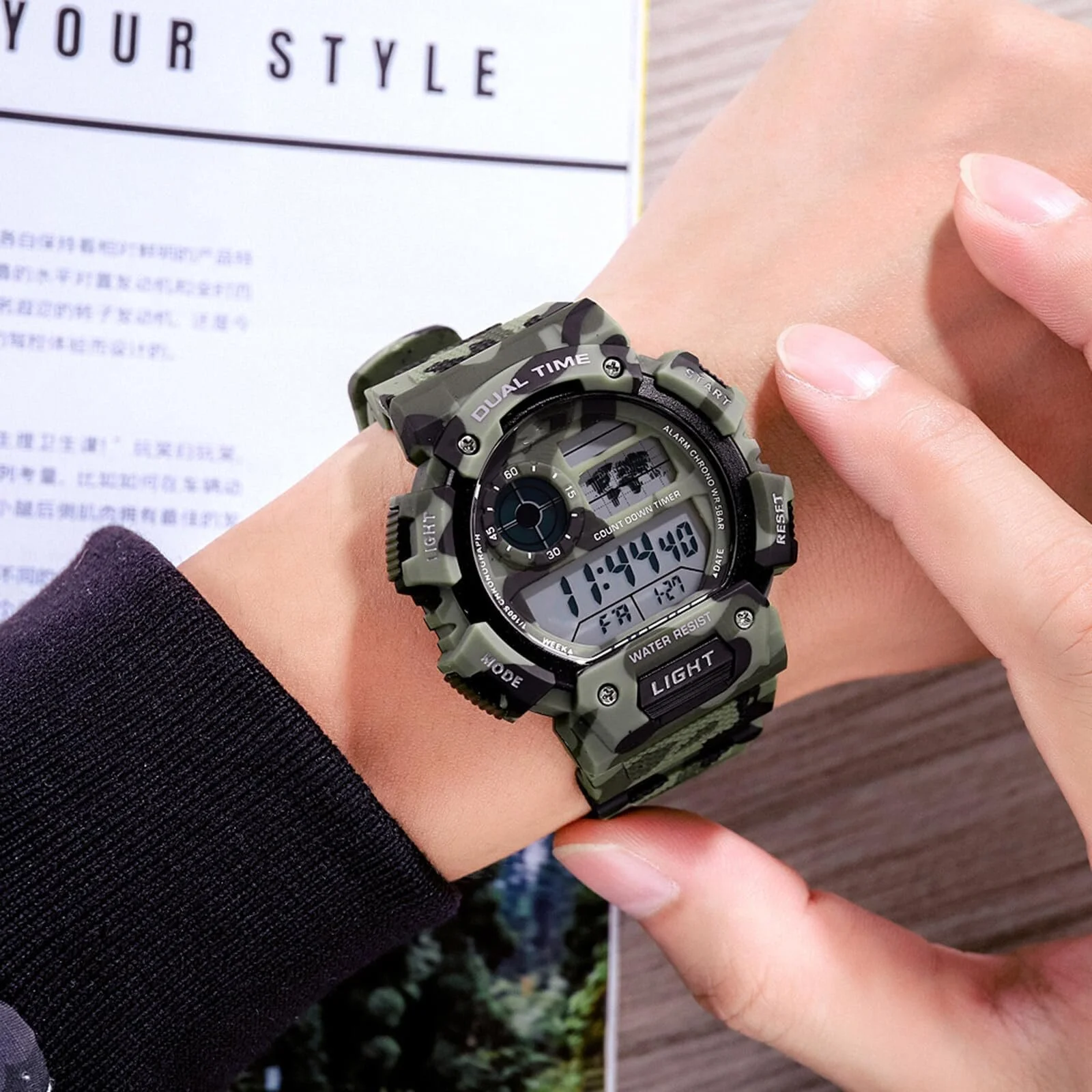 Чоловічий цифровий кварцовий годинник ROSEBEAR, 50 м водонепроникний, фото №7 Чоловічий цифровий кварцовий годинник ROSEBEAR, 50 м водонепроникний, фото №7