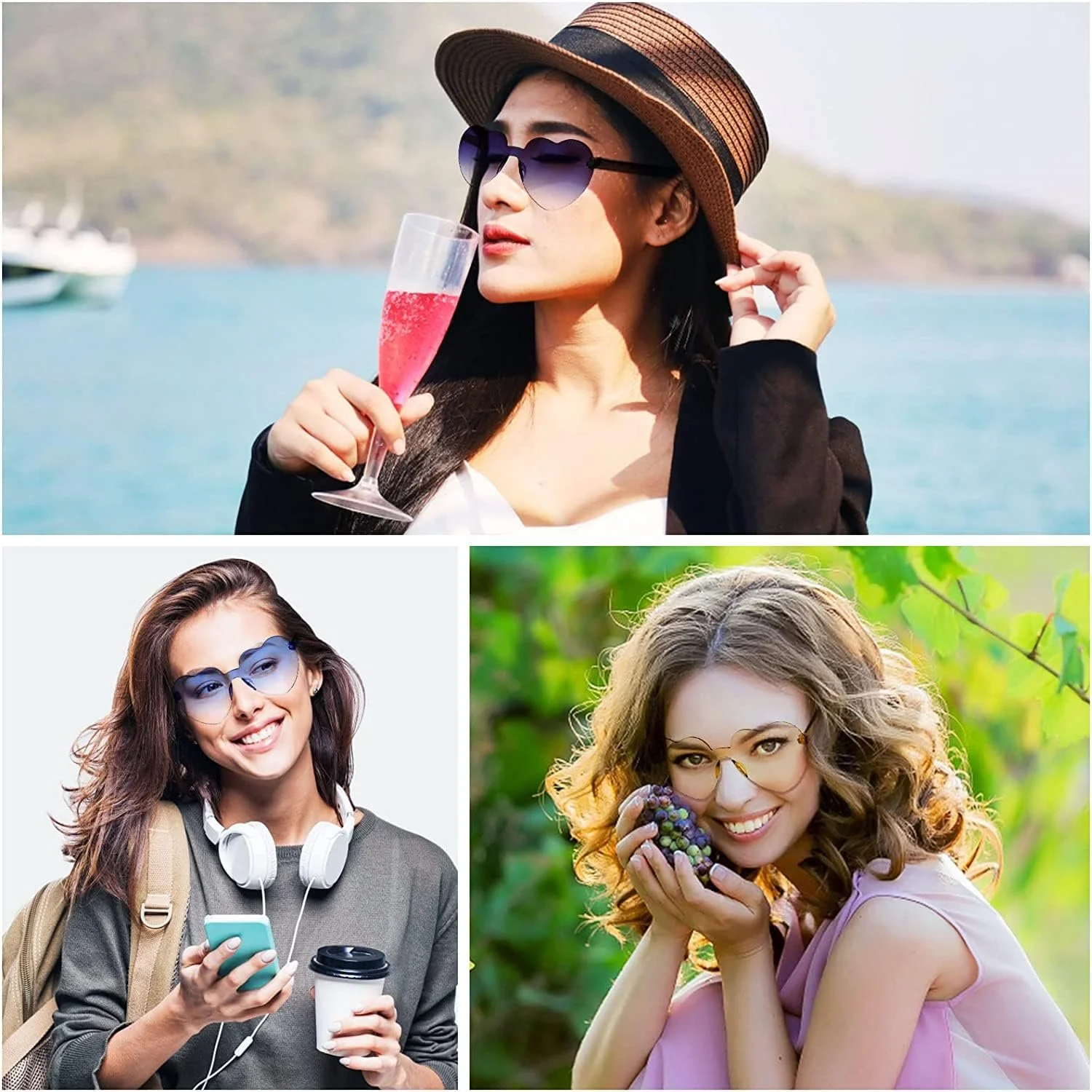 Сонцезахисні окуляри LYSAIMG Без оправи у формі серця, елегантні, кольорові, фото №2