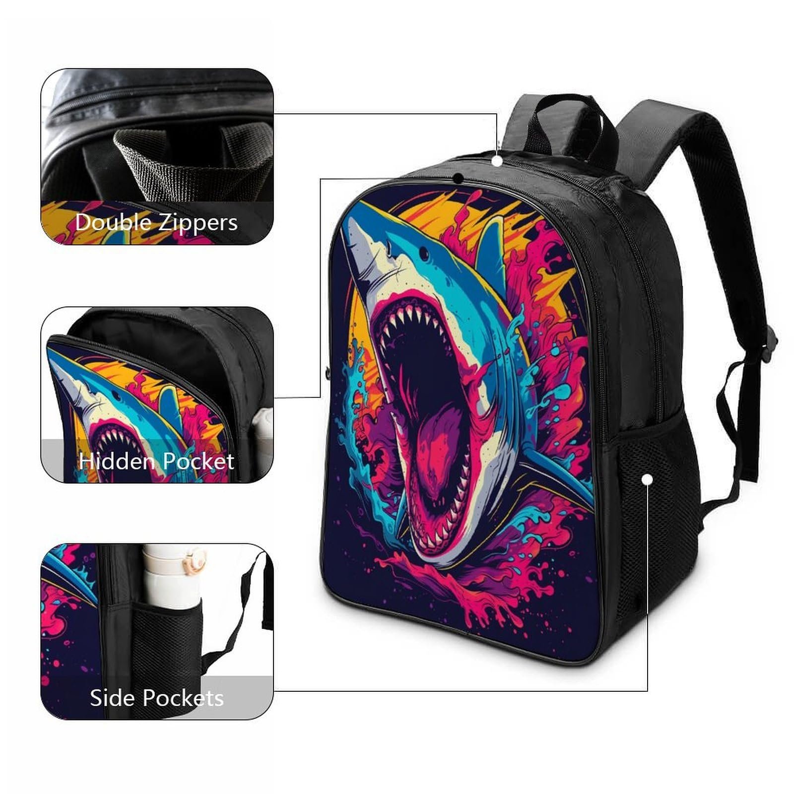 Ранець RSIUUODNF Shark 3D Дитячий Великі кишені 40x28x16 см, фото №3
