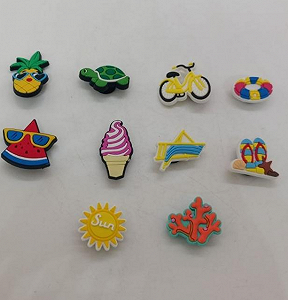 Набір джибітсів для кроксу (Crocs) «Яскраве Літо» — Пляжні прикраси: Сонце, Морозиво, Велосипед, 10 шт. джибітси літо аксесуари для взуття crocs відпочинок, набір джибітсів summer літні аксесуари для взуття synthetic.ua - Фото 1