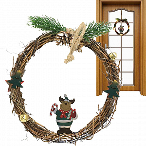 Різдвяний вінок із ротанги новорічний підвісний декор 18 см Niki Light LED - Фото 1