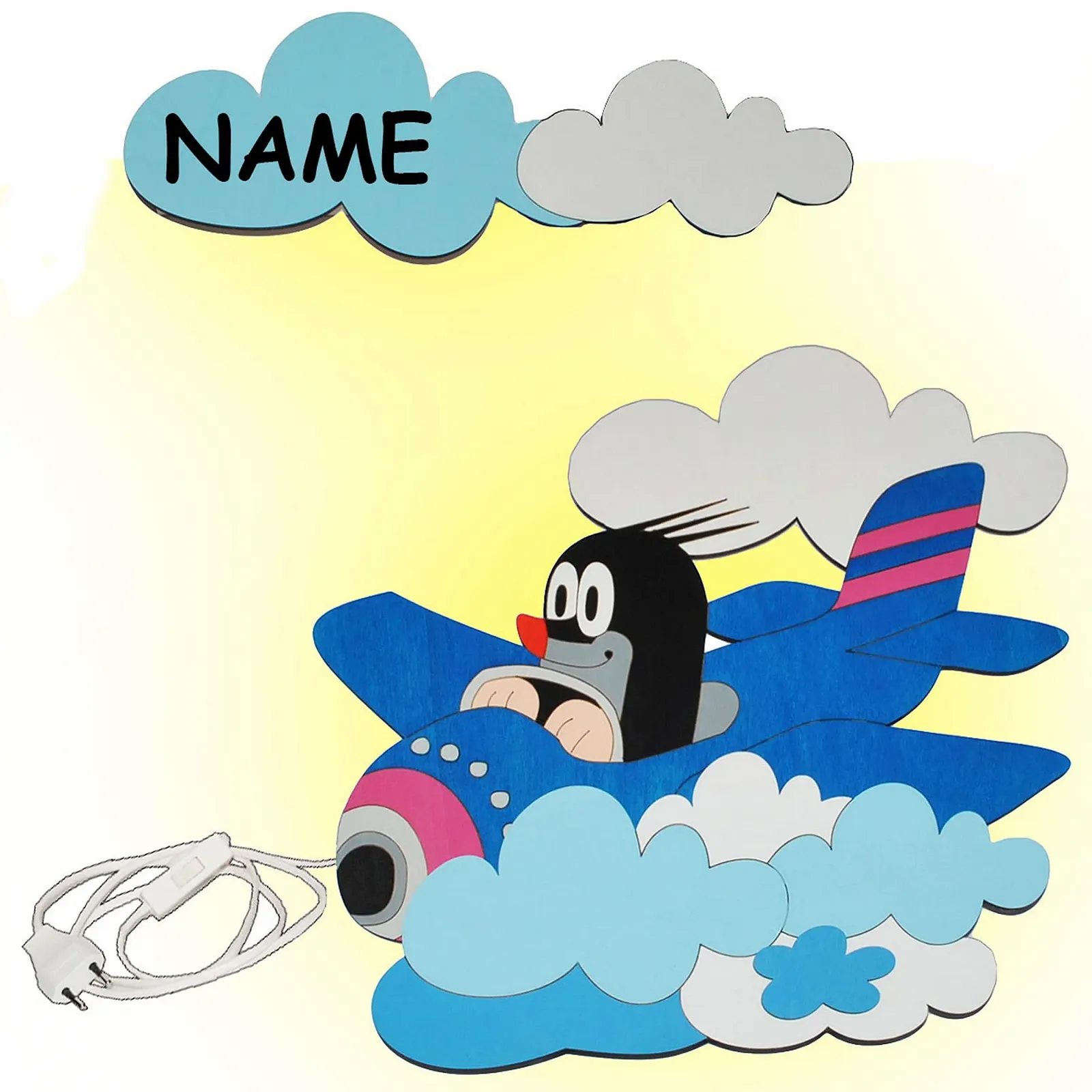 Настенная лампа alles-meine.de GmbH 3D LED затемняемая Из дерева - Крот - Паули - На самолете с именем, фото №1