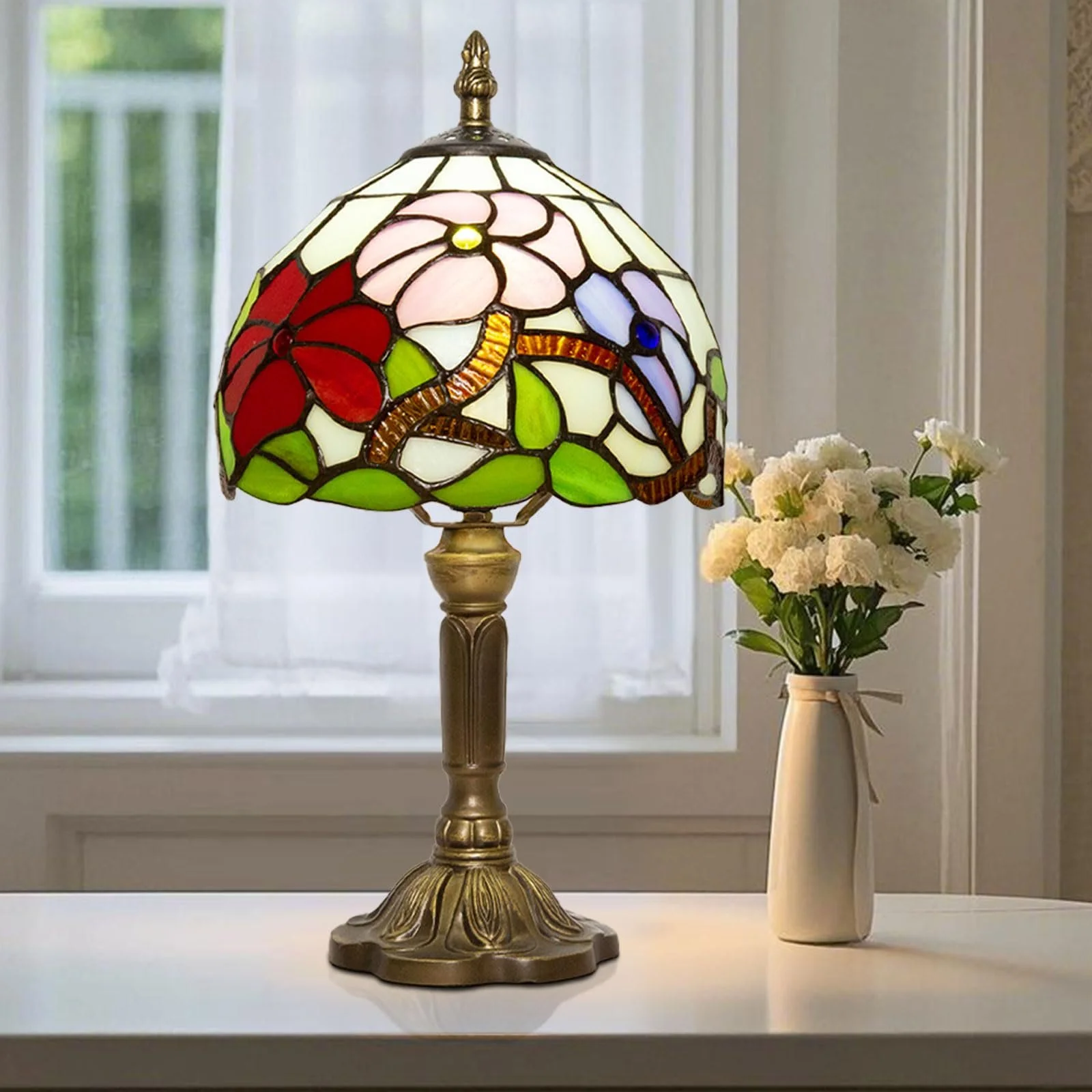 Настільна лампа Tiffany Three Flowers 8 дюймів ретро вітражне скло, фото №4