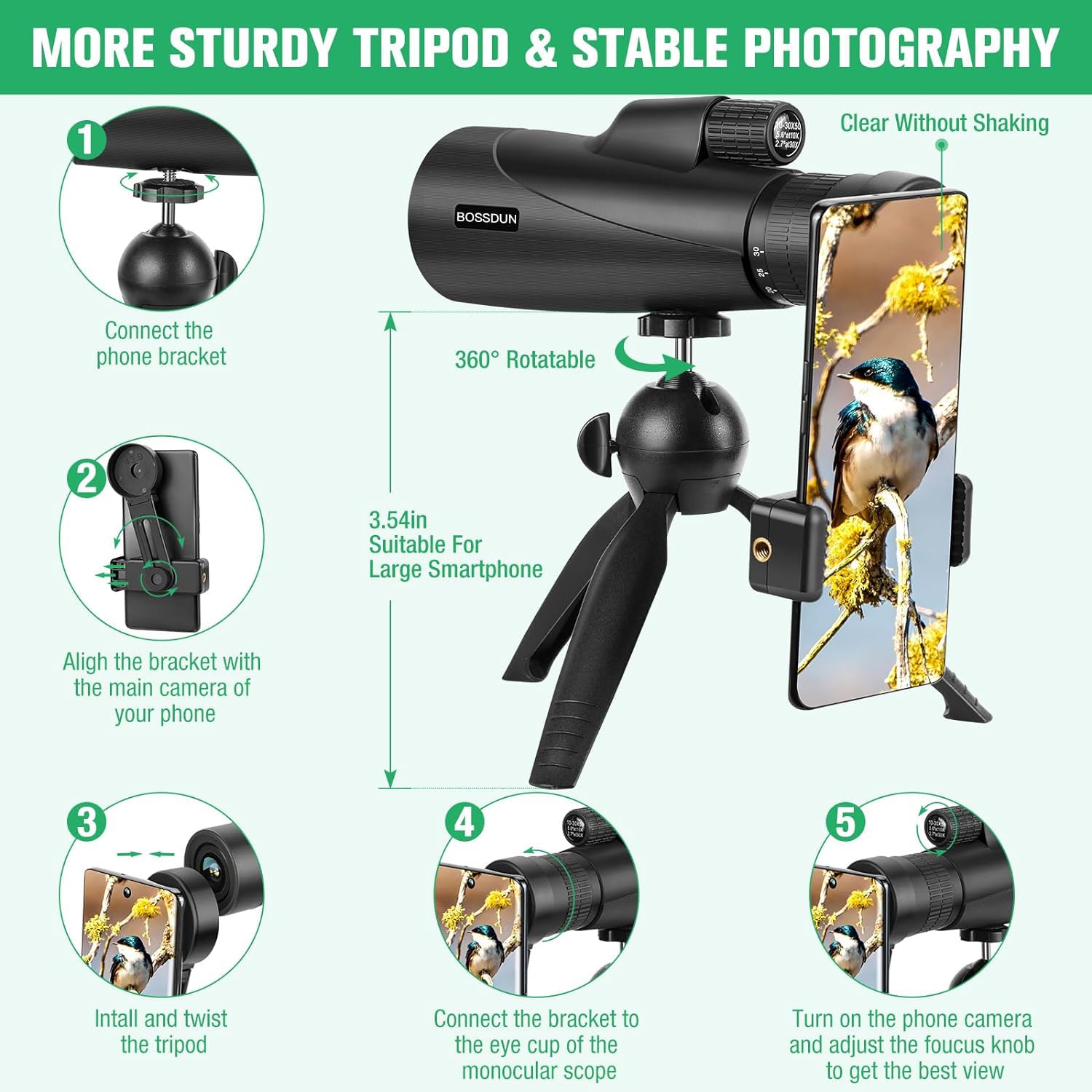 Монокуляр Zoom Monocular з триногою HD для смартфона для дорослих чорний, фото №5