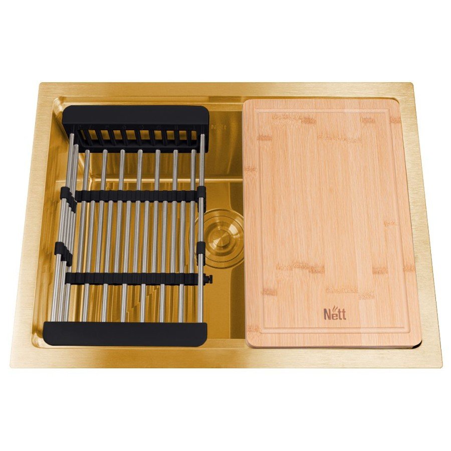 Золота мийка під стільницю з декором нержавіюча Nett NGS-5742, фото №3