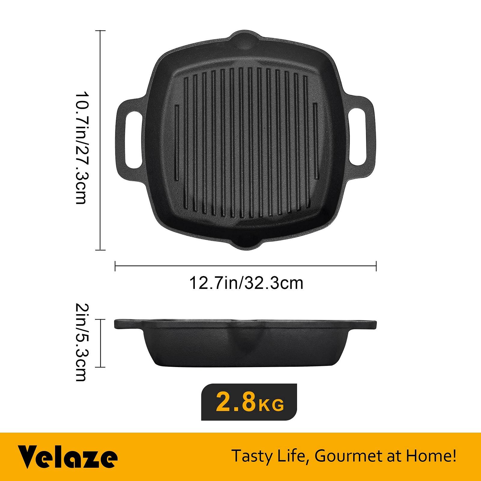 Пательня-гриль Velaze чавунна 32 x 27.5 см з носиком і 2 ручками, фото №2