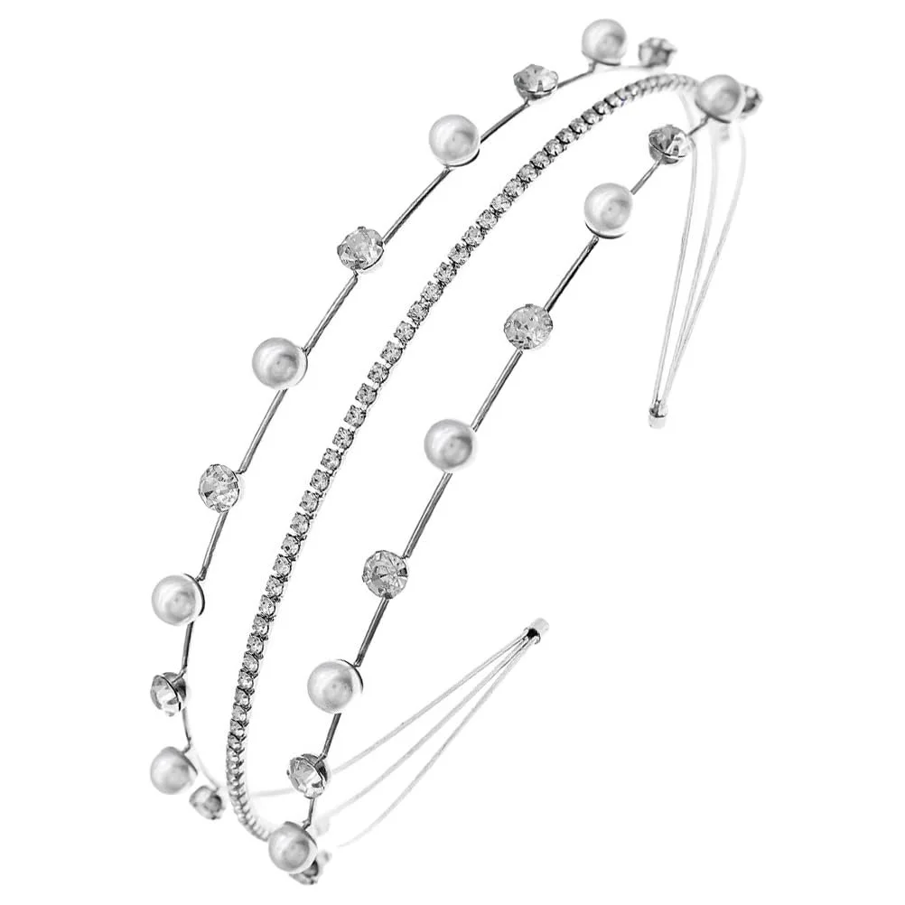 Обруч CALLARON для волосся з перлів та стразів для жінок Сріблястий, фото №4