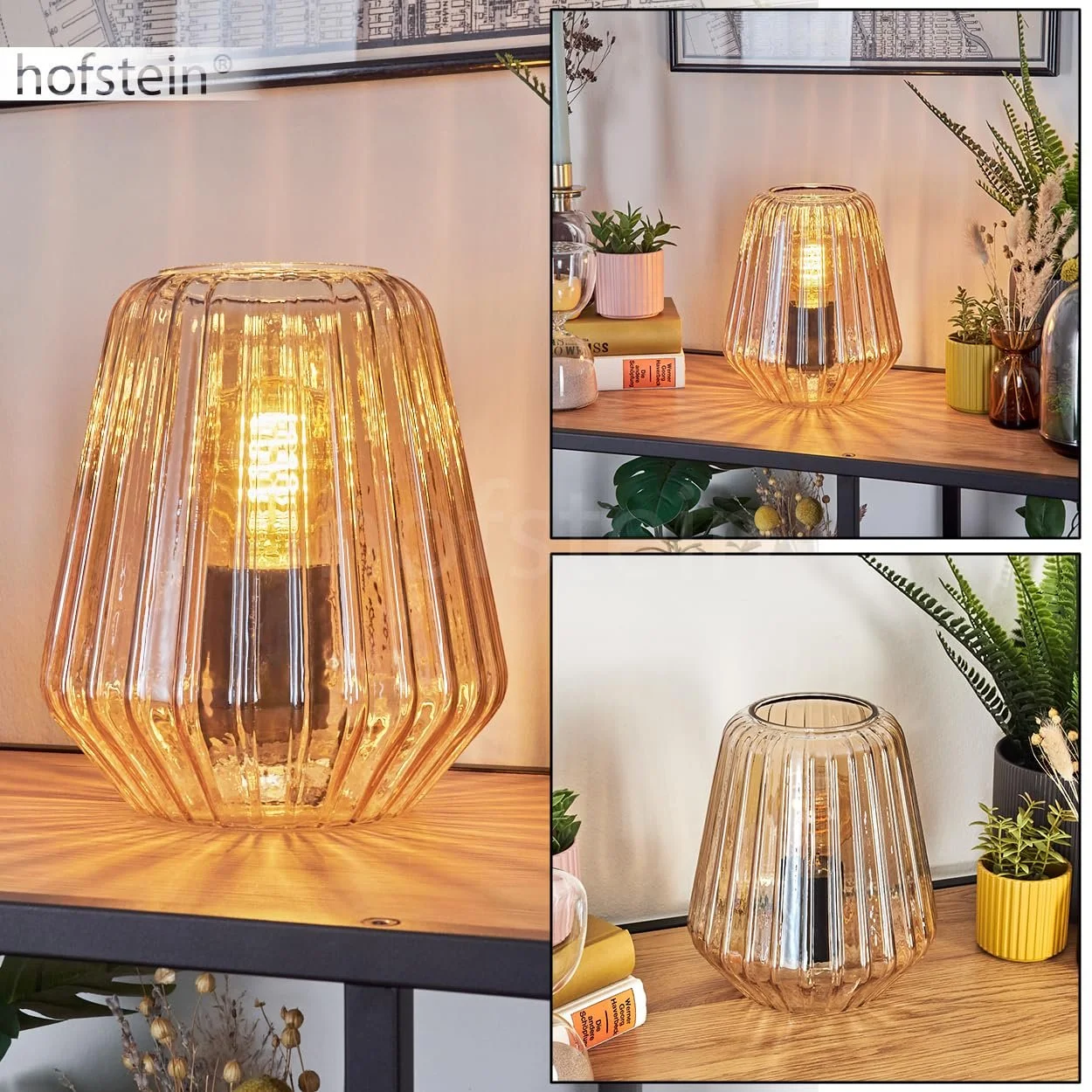 Настільна лампа Telhais Метал / Скло Дизайн зі скляним плафоном (діаметр 17 см) та вимикачем на кабелі 1 x E27 Чорний / Янтарний, фото №2