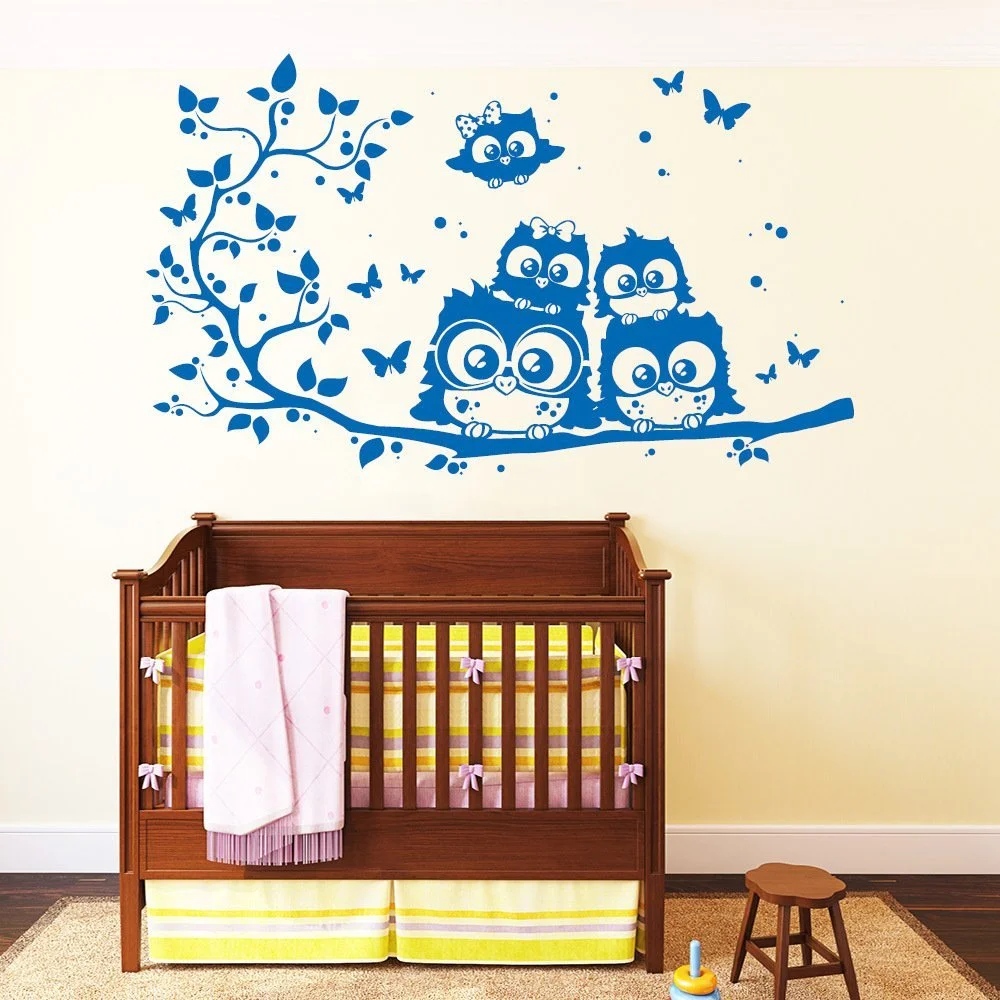 Наклейка на стену Loft Owl Family Весенняя ветка с 5 совами 49 цветов, фото №6