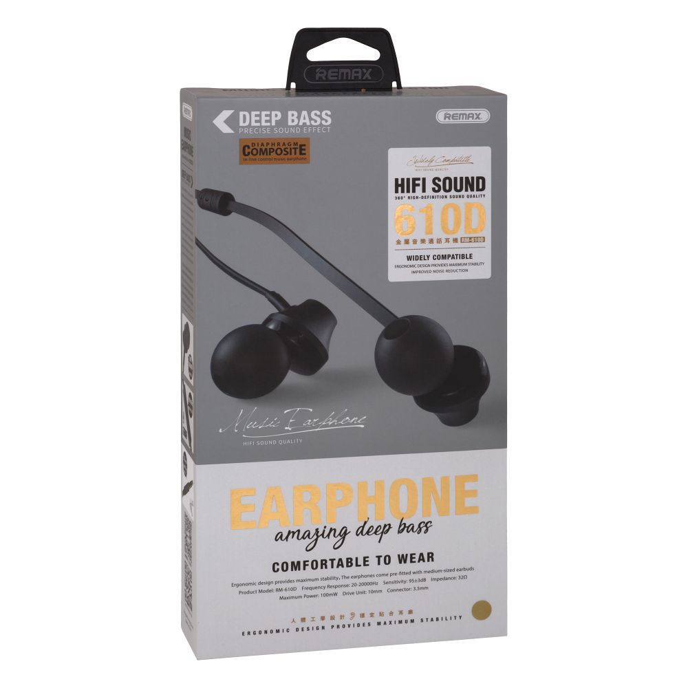 Проводные наушники вакумные с микрофоном Remax 3.5 mm RM-610D HIFI SOUND 1.2 m Grey, фото №3