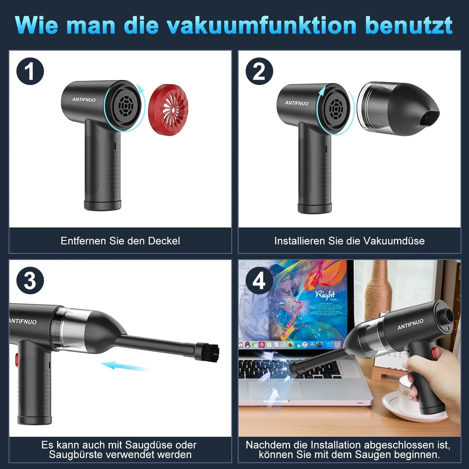 Электрическая воздуходувка и пылесос 2-в-1 3-Speed 91000 RPM 6000 mAh, фото №8