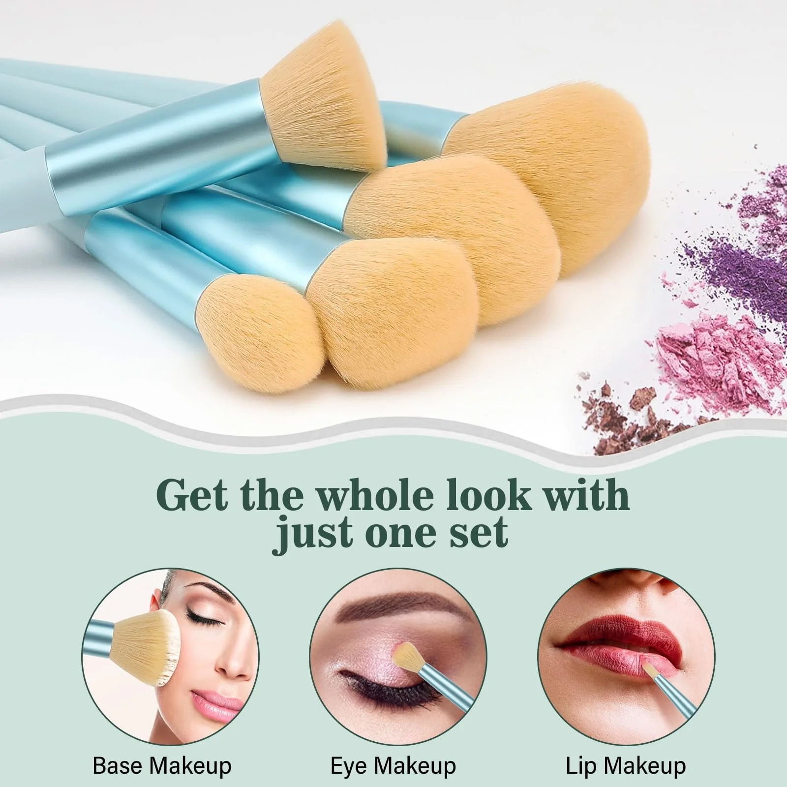 Косметичні пензлі LUXBRU 20 шт з подорожнім футляром Блакитний, фото №4 Косметичні пензлі LUXBRU 20 шт з подорожнім футляром Блакитний, фото №4