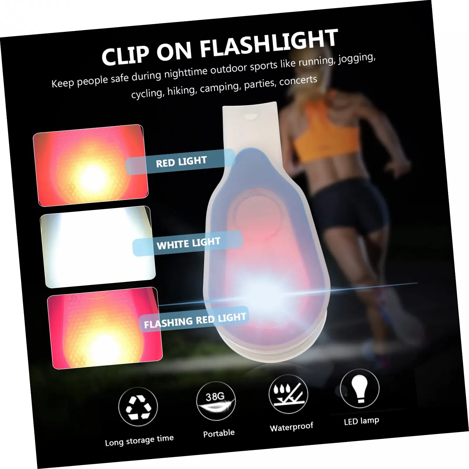 Фонарик Kisangel с клипсой, 2 шт, ночной, для бега, светоотражающий, LED, фото №6