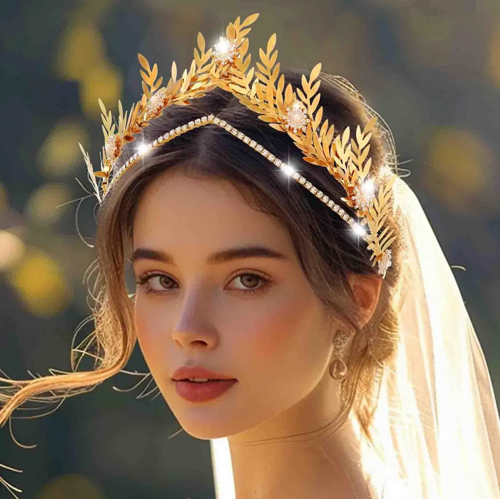 Обруч Листя Золотий Страз Прикраса для волосся Квітка для жінок, фото №5