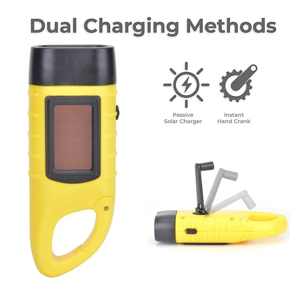 Ліхтарик Alomejor Ручний з сонячною панеллю LED Компактний для надзвичайних ситуацій Зелений ABS пластик Жовтий, фото №4