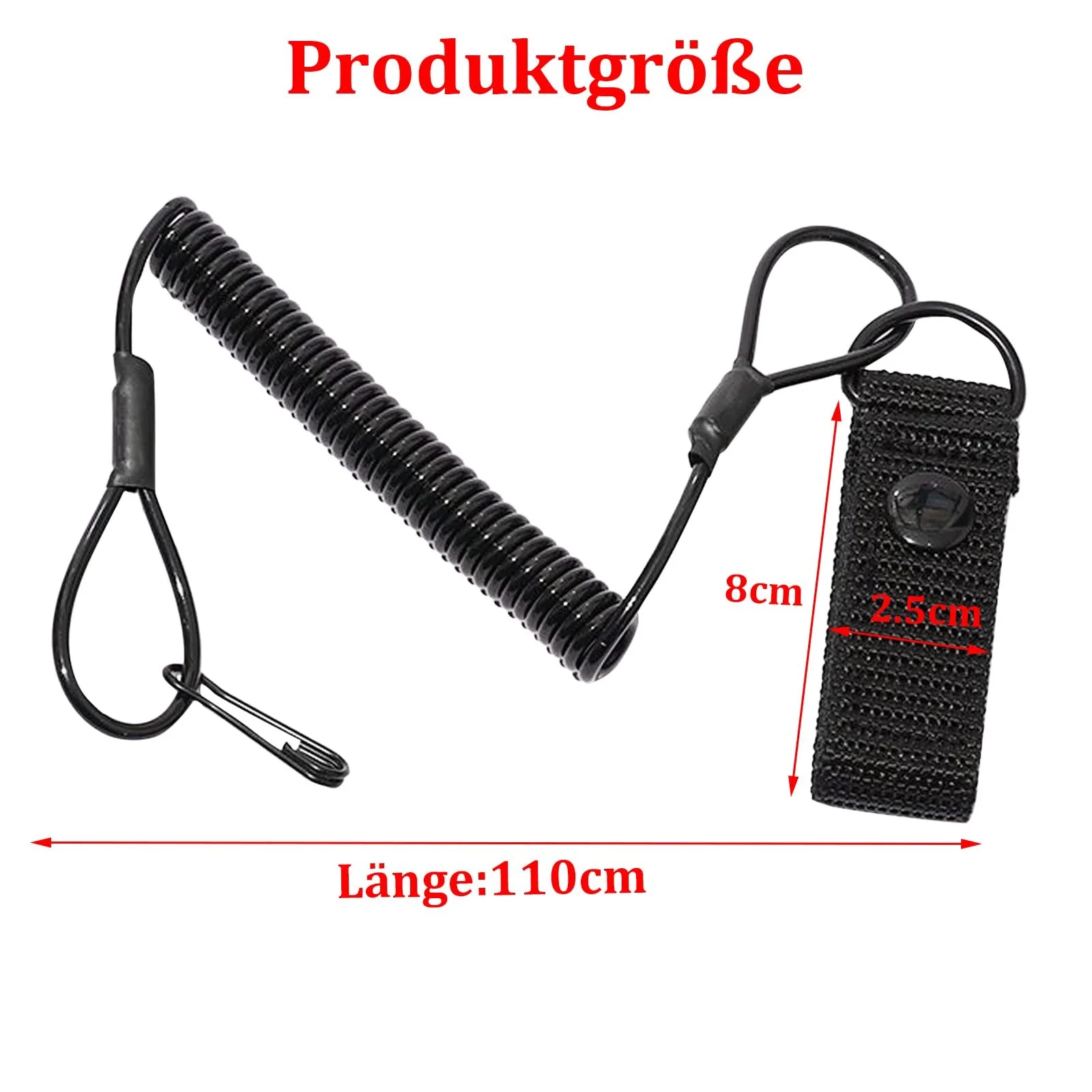 Тактичний ремінець Vakiorn, 2 шт., чорний, максимально розтягується до 125 см, зі спіральним кільцем для ключів, фото №2