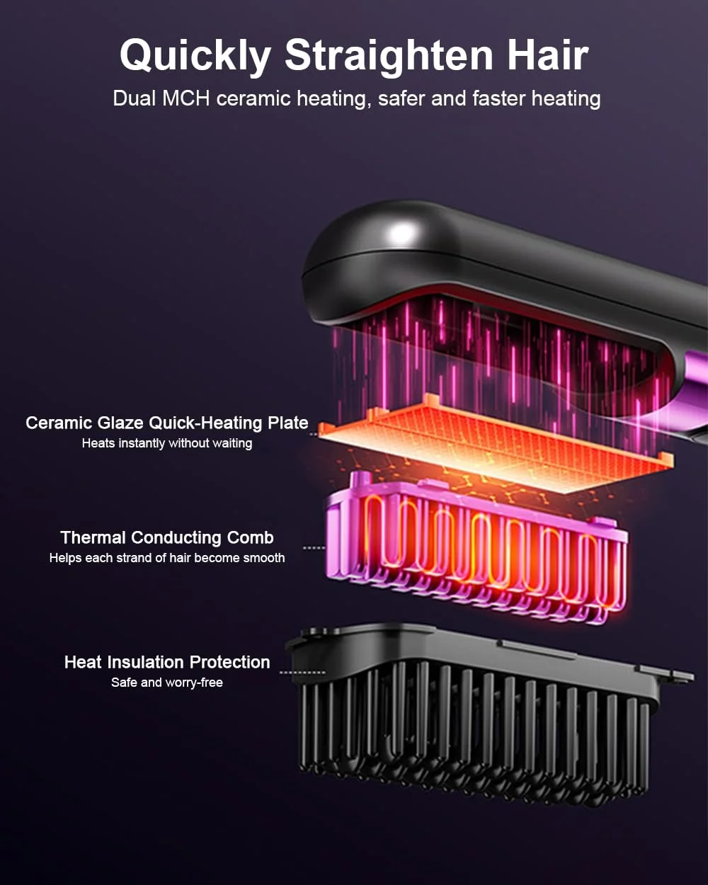 Щітка-випрямляч MCH Ceramic Quick Heating Mini 4 налаштування температури бездротова з іонізацією, фото №2 Щітка-випрямляч MCH Ceramic Quick Heating Mini 4 налаштування температури бездротова з іонізацією, фото №2