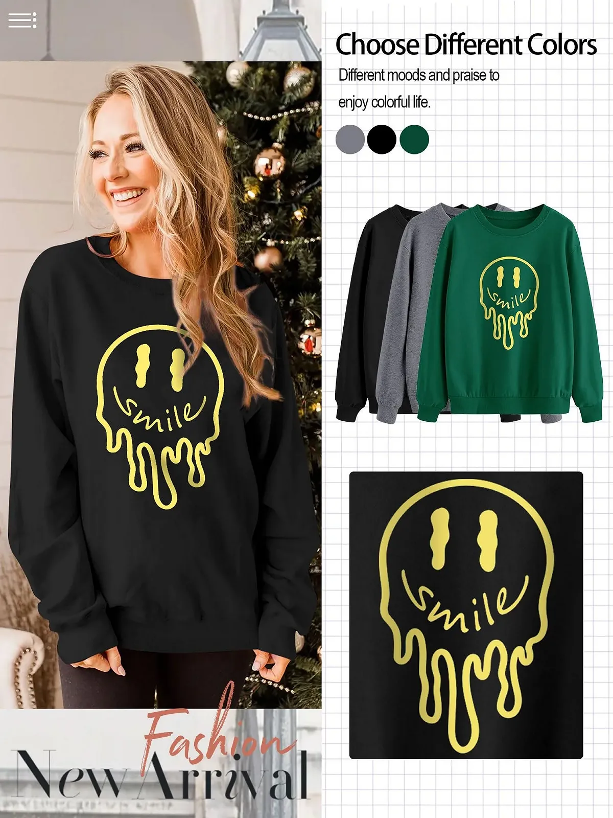 Женский Свитшот Dresswel Осень-Зима Круглый вырез Длинный рукав Принт Smile Хлопок, фото №4 Женский Свитшот Dresswel Осень-Зима Круглый вырез Длинный рукав Принт Smile Хлопок, фото №4