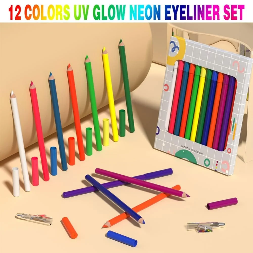 Карандаш Ofanyia UV Glow Neon, 12 цветов, матовая, цветная, Водостойкий, долговечная, радужная, для макияжа глаз, для женщин и девушек (UV Glow Set), фото №3