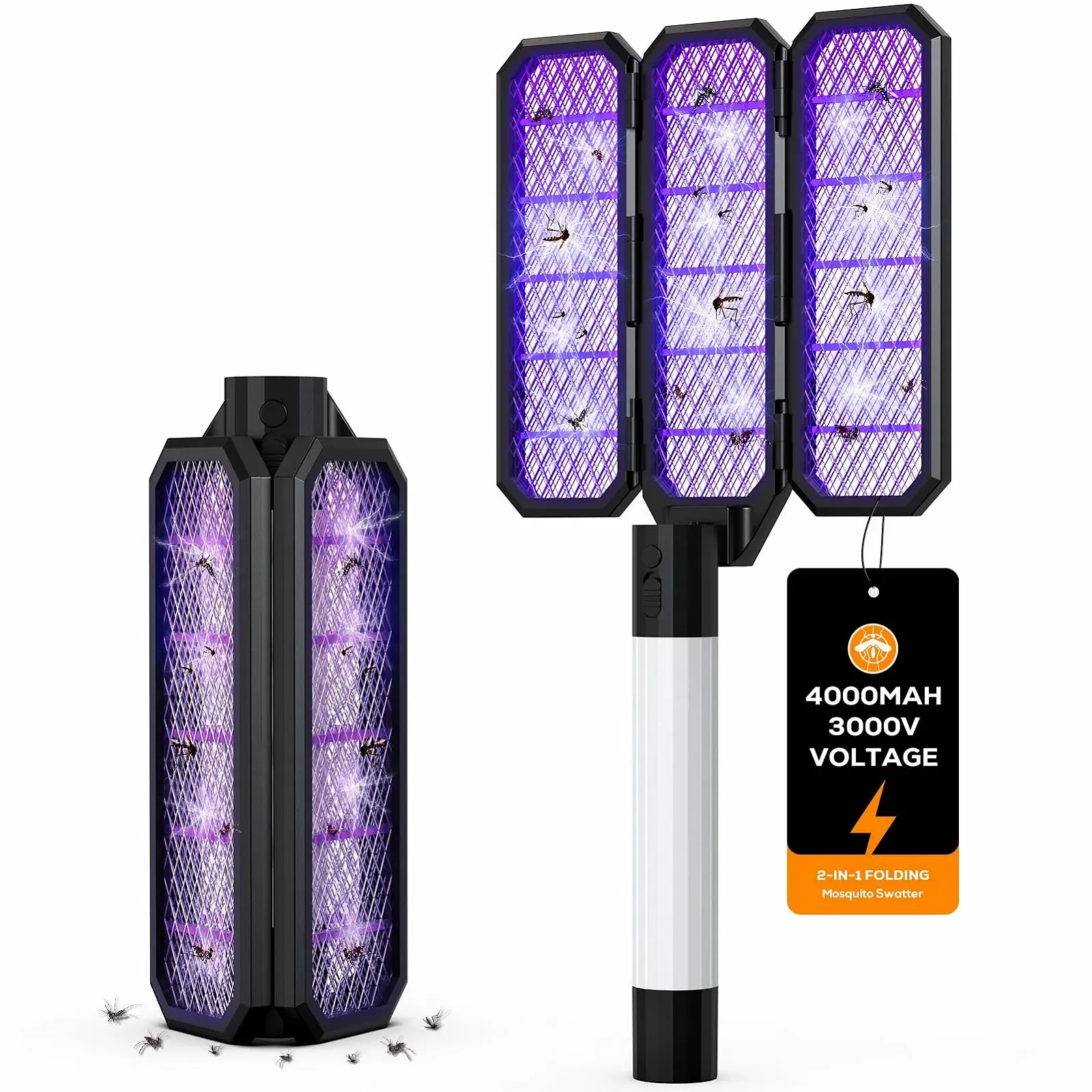 Електрична мухобійка-лампа 3-в-1 Tri-Fold 3000 V 4000 mAh складана, фото №1