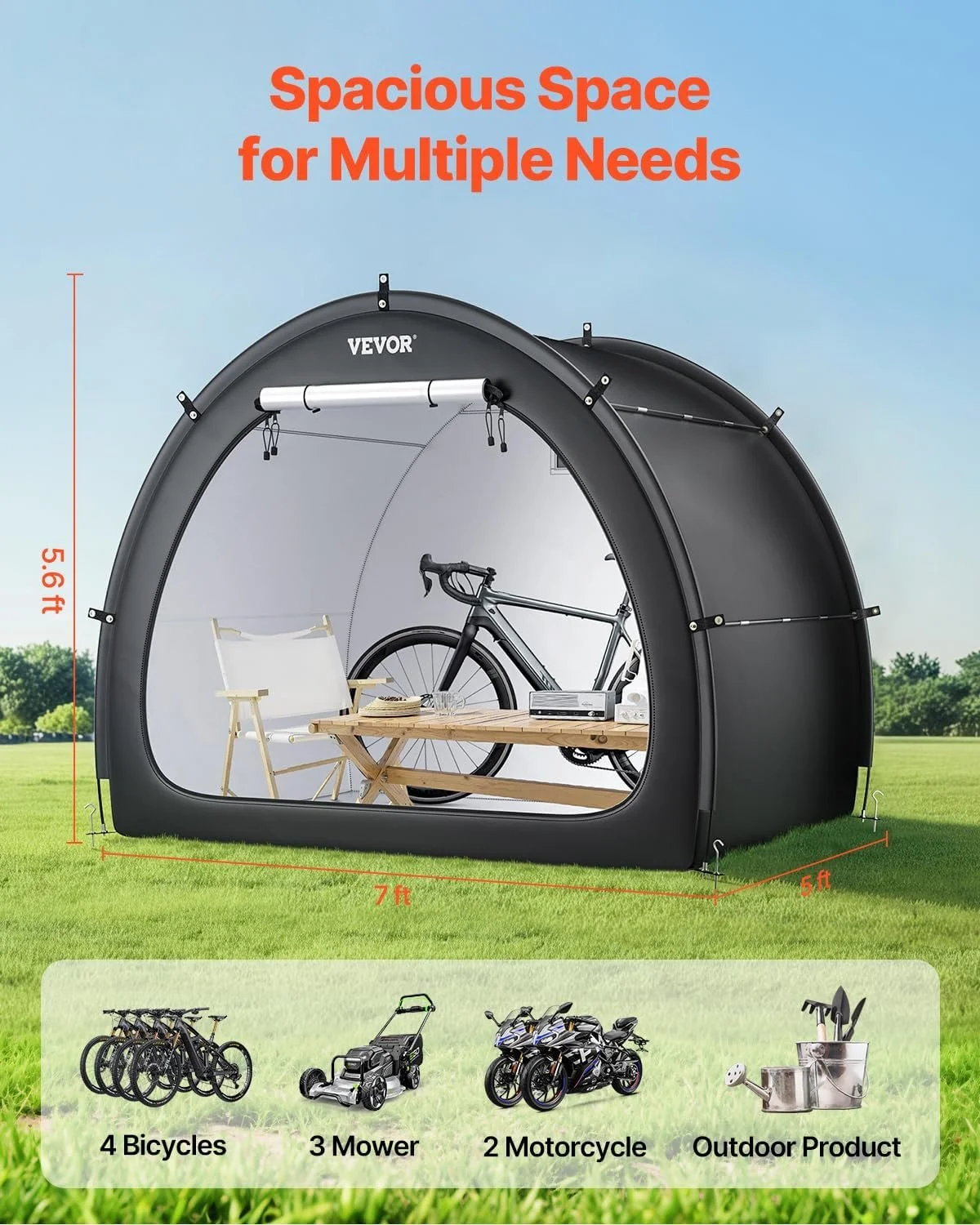 Палатка для хранения велосипедов VEVOR BYSKU5 Черная, фото №2