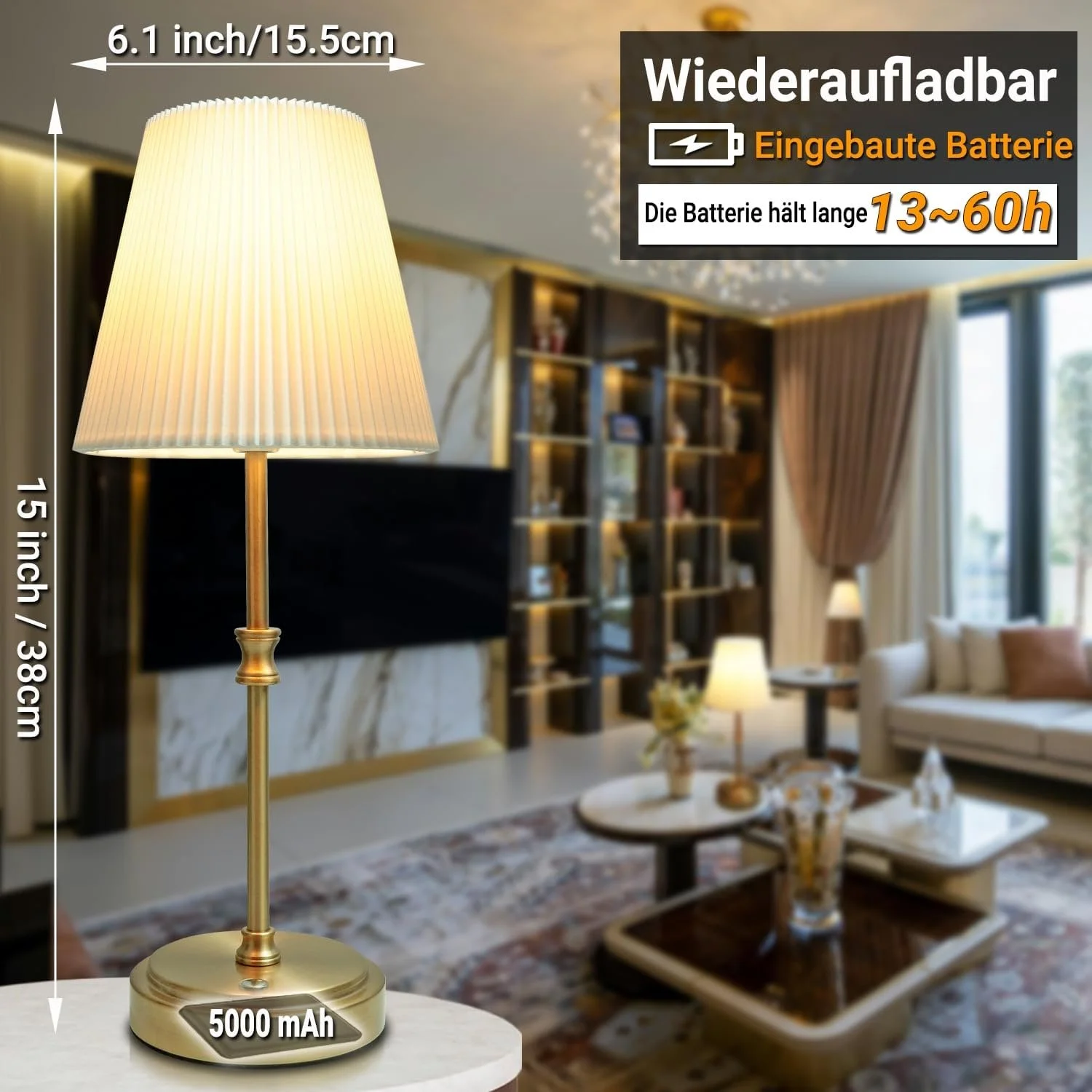 Бездротова настільна лампа Диммована Сенсорна 5000 мАг 38 см з тканинним абажуром, фото №3