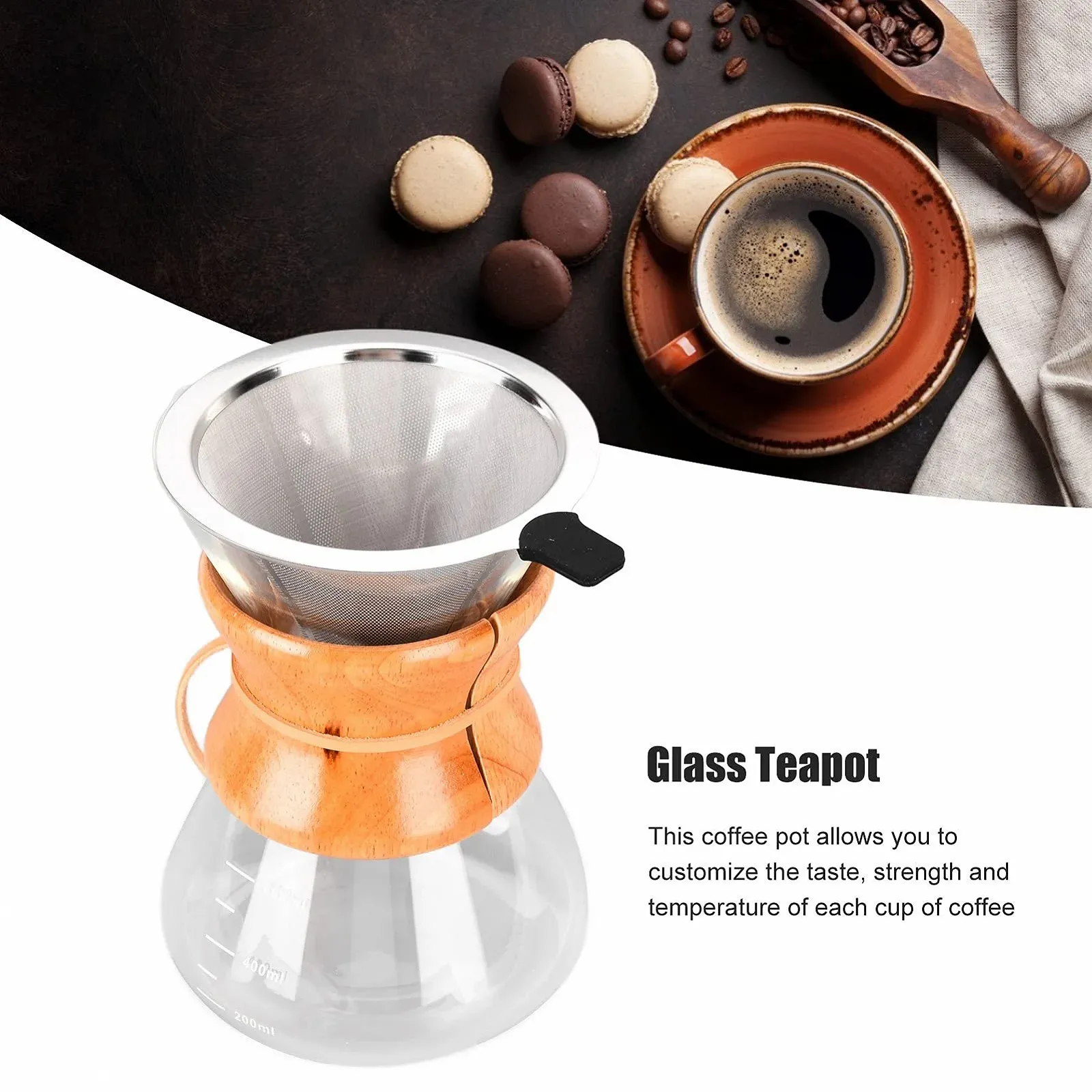 Кофеварка пуровер Joyzan с постоянным фильтром графин из боросиликатного стекла прозрачная, фото №2