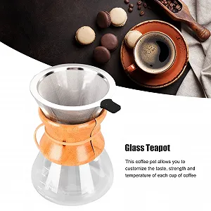 Кофеварка пуровер Joyzan с постоянным фильтром графин из боросиликатного стекла прозрачная synthetic.ua - Фото 1