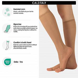 Чулки Calzitaly Без пальцев 2 пары, Тонкие женские чулки до колен для обуви с открытым носком, Чулки с открытым носком, 10 ден, Телесный цвет, Черный, Один размер, Сделано в Италии synthetic.ua - Фото 1