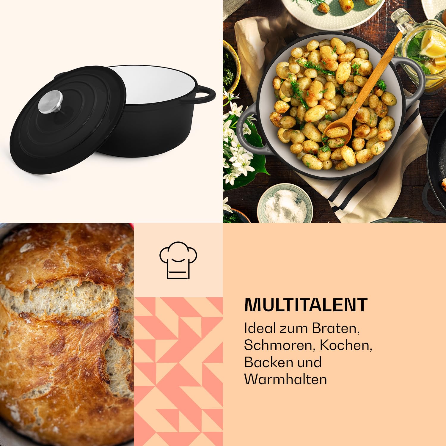 Жаровня емальована чавунна 4 л з кришкою для духовки та індукції, фото №4