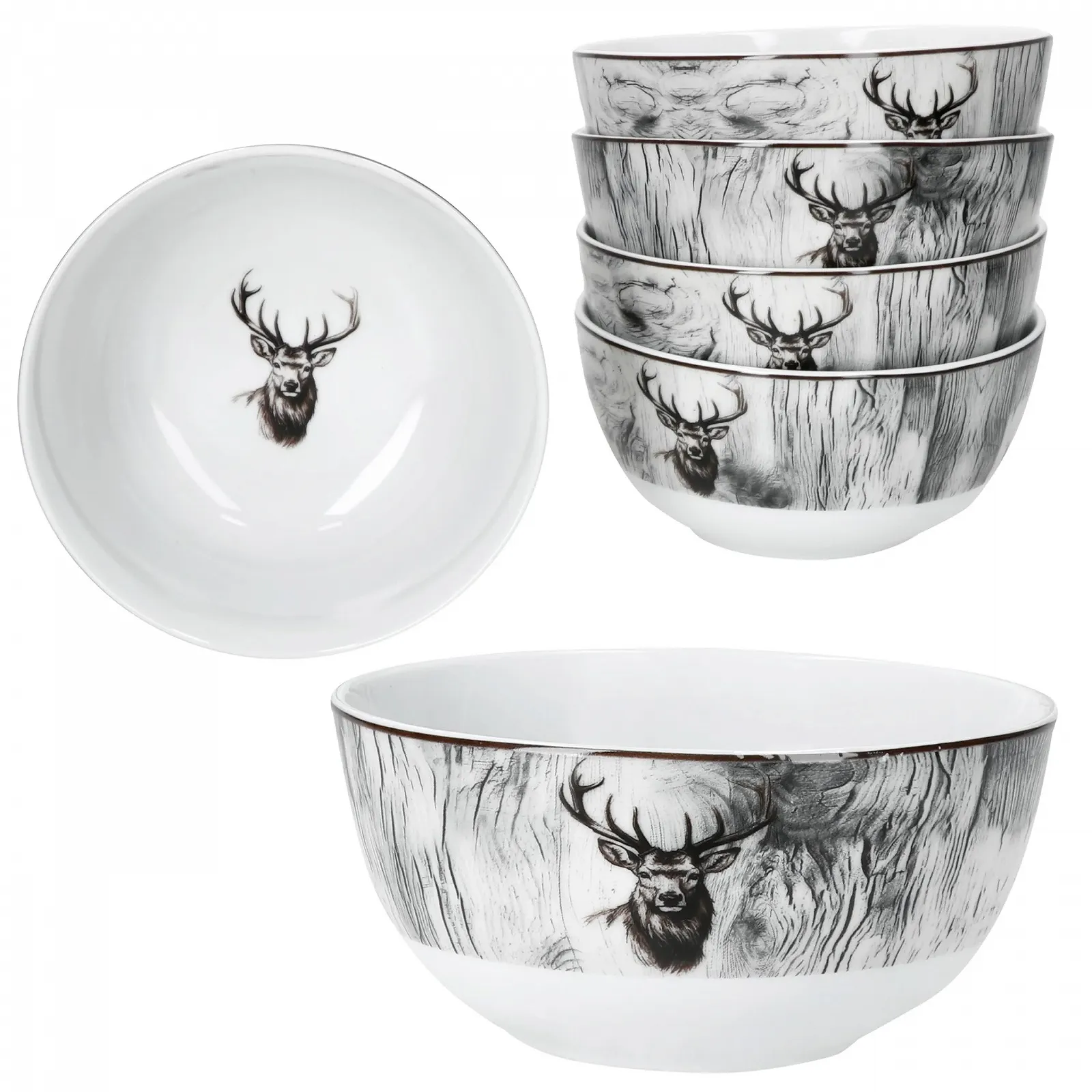 Миска MamboCat Alois 14.2 см, 480 мл, набор 6 шт, фарфоровая миска с оленями для 6 человек, фото №2
