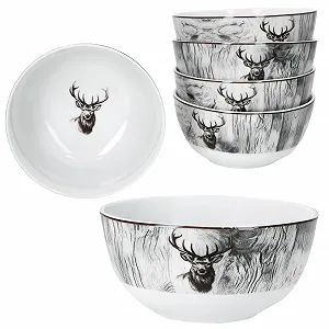 Миска MamboCat Alois 14.2 см, 480 мл, набор 6 шт, фарфоровая миска с оленями для 6 человек synthetic.ua - Фото 1