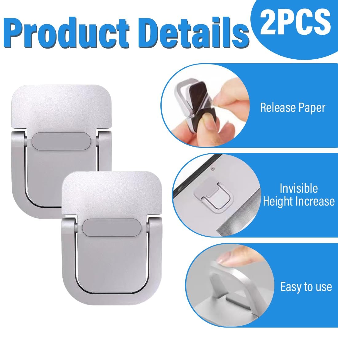Подставка для ноутбука Мини, 2 шт., Портативная подставка для клавиатуры для стола, Складная невидимая подставка для ноутбука, Самоклеящаяся подставка для компьютера (Серебристый), фото №3 Подставка для ноутбука Мини, 2 шт., Портативная подставка для клавиатуры для стола, Складная невидимая подставка для ноутбука, Самоклеящаяся подставка для компьютера (Серебристый), фото №3