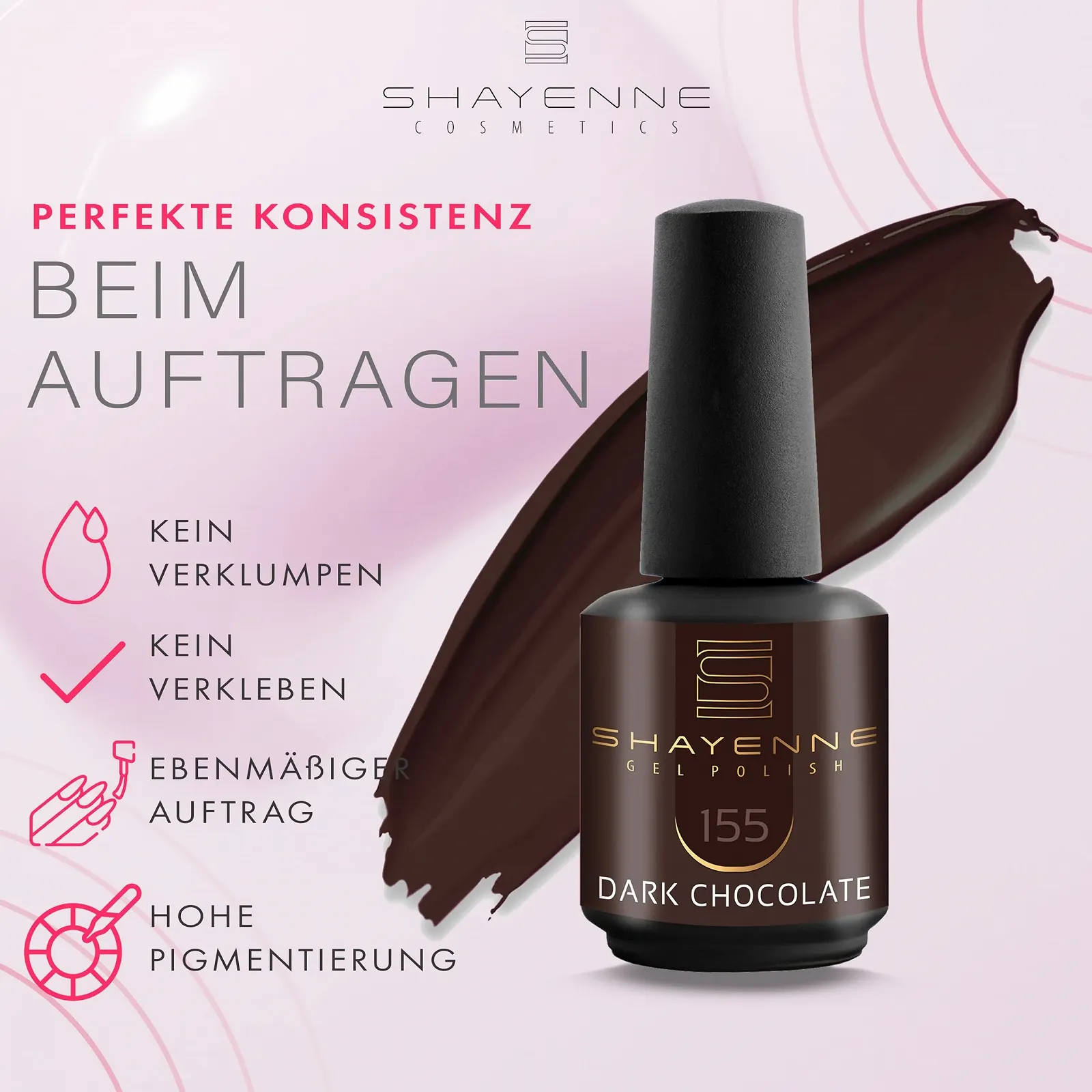 Гель-лак Shayenne 155 Темный Шоколадно-Коричневый, 15 мл, фото №5 Гель-лак Shayenne 155 Темный Шоколадно-Коричневый, 15 мл, фото №5