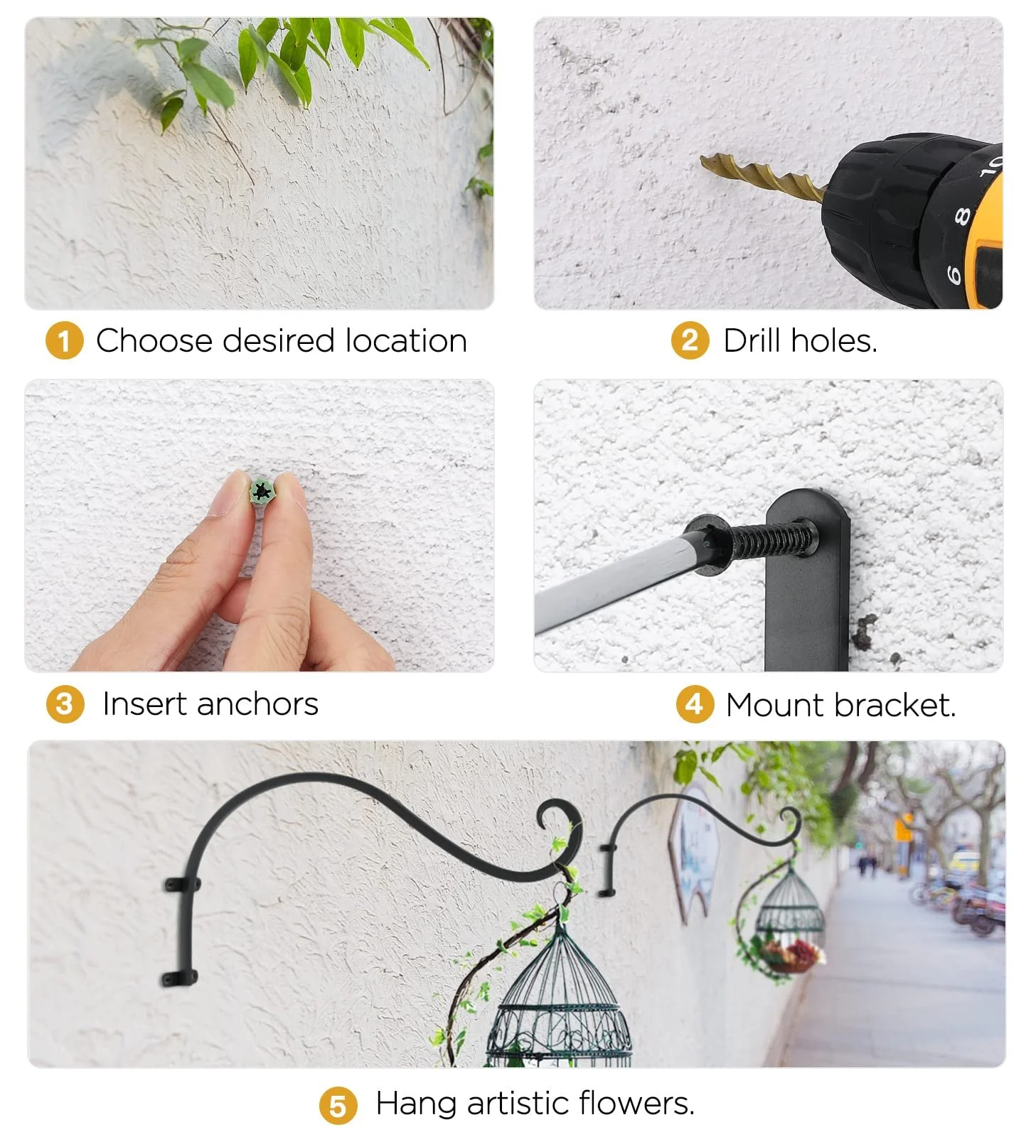 Держатель для подвесных корзин Lewondr Ретро Набор из 2 шт. Железный, фото №3