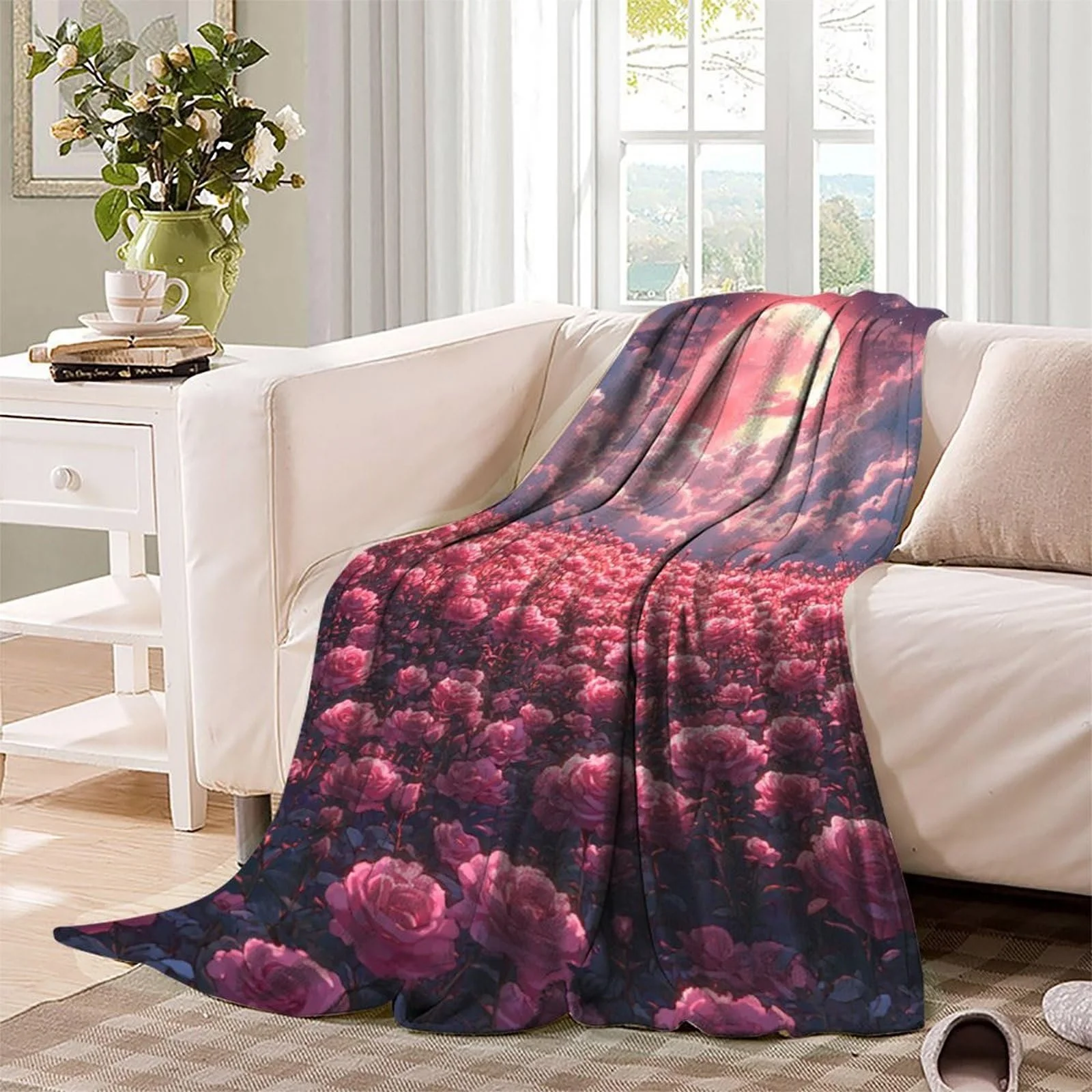 Покривало Field of Pink Roses Мікрофібра Фліс М'яка Тепла 3D, фото №3