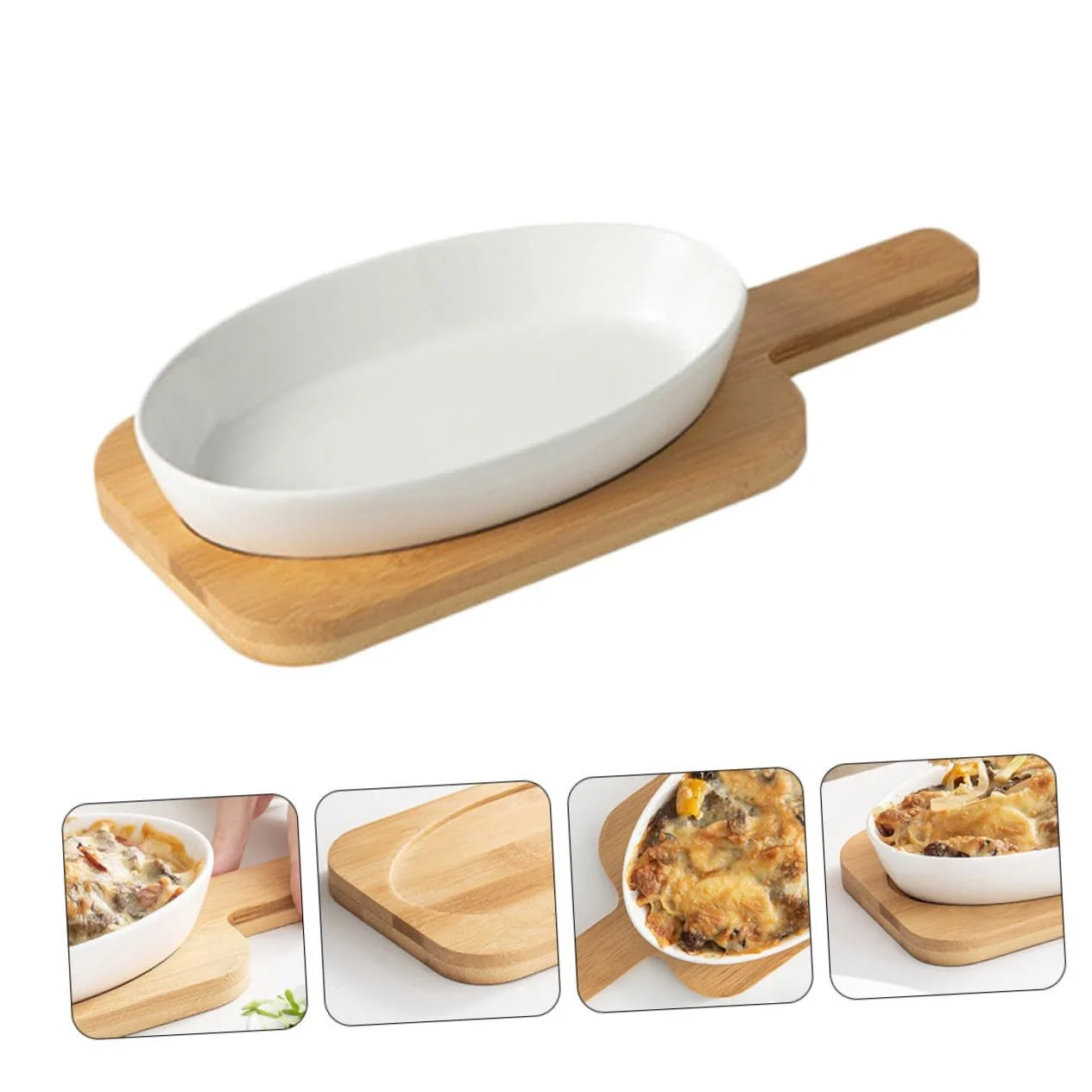 Набор форм для выпечки керамических с деревянным основанием овальный легкий, фото №8