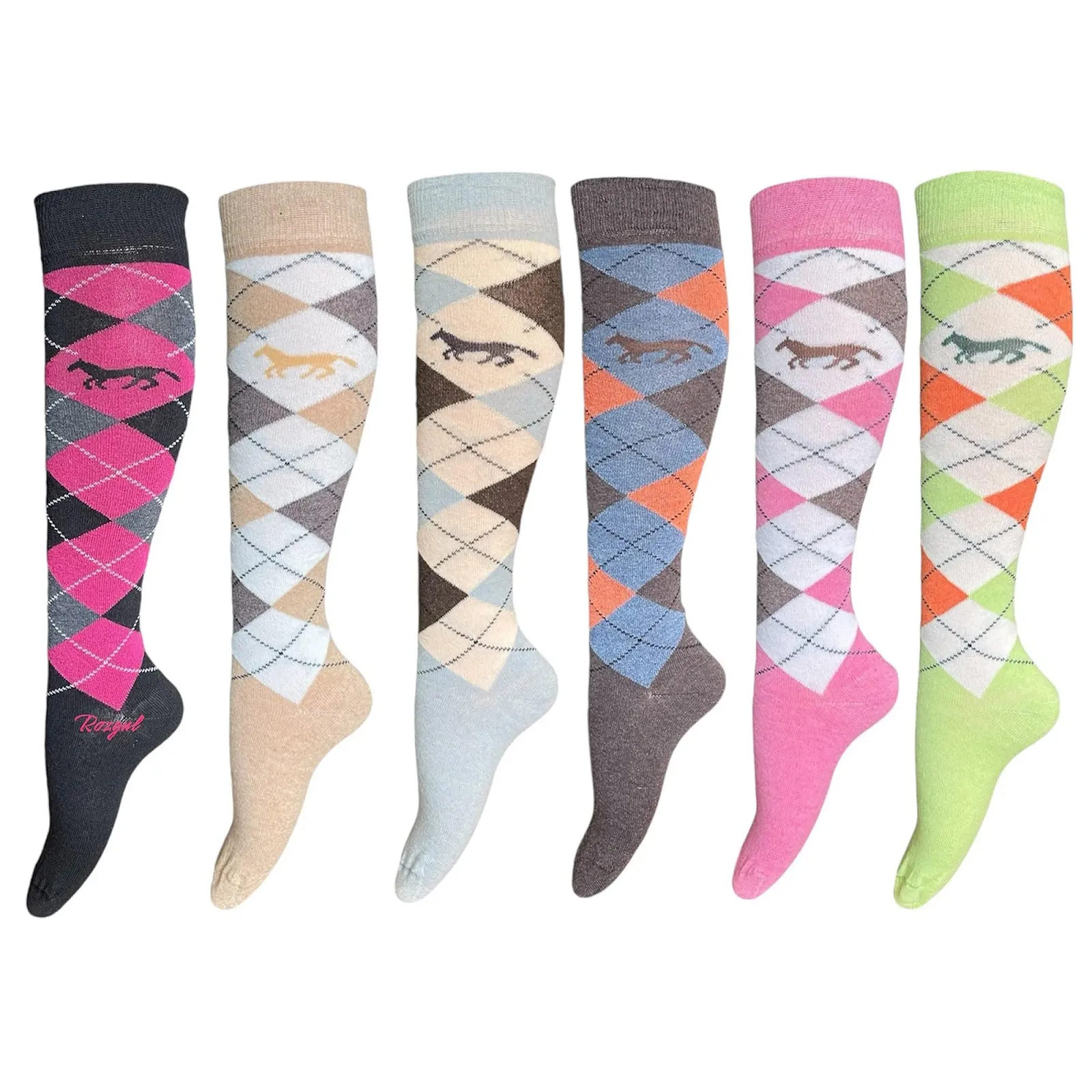 Женские гольфы Horse Design Argyle из богатого хлопка для верховой езды, носки для рождественского подарка, размер 4-7 (UK) - 6 пар, фото №2